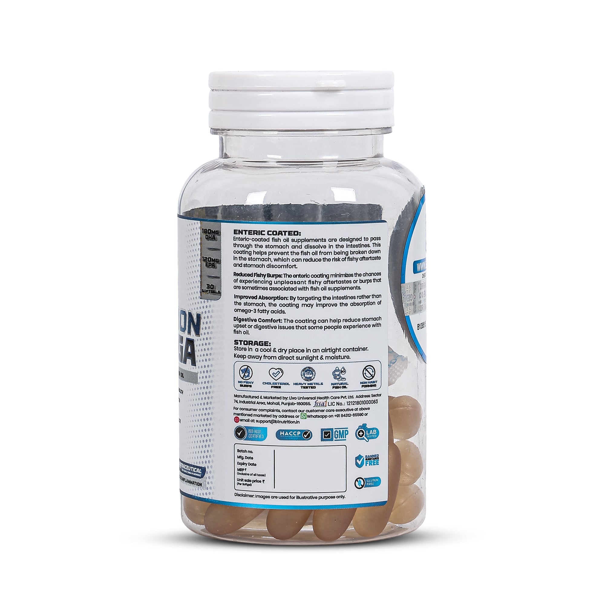 B1 Salmon Omega Fish Oil Capsules | Omega-3 (EPA & DHA) Supplement (30 / 60 Softgels)