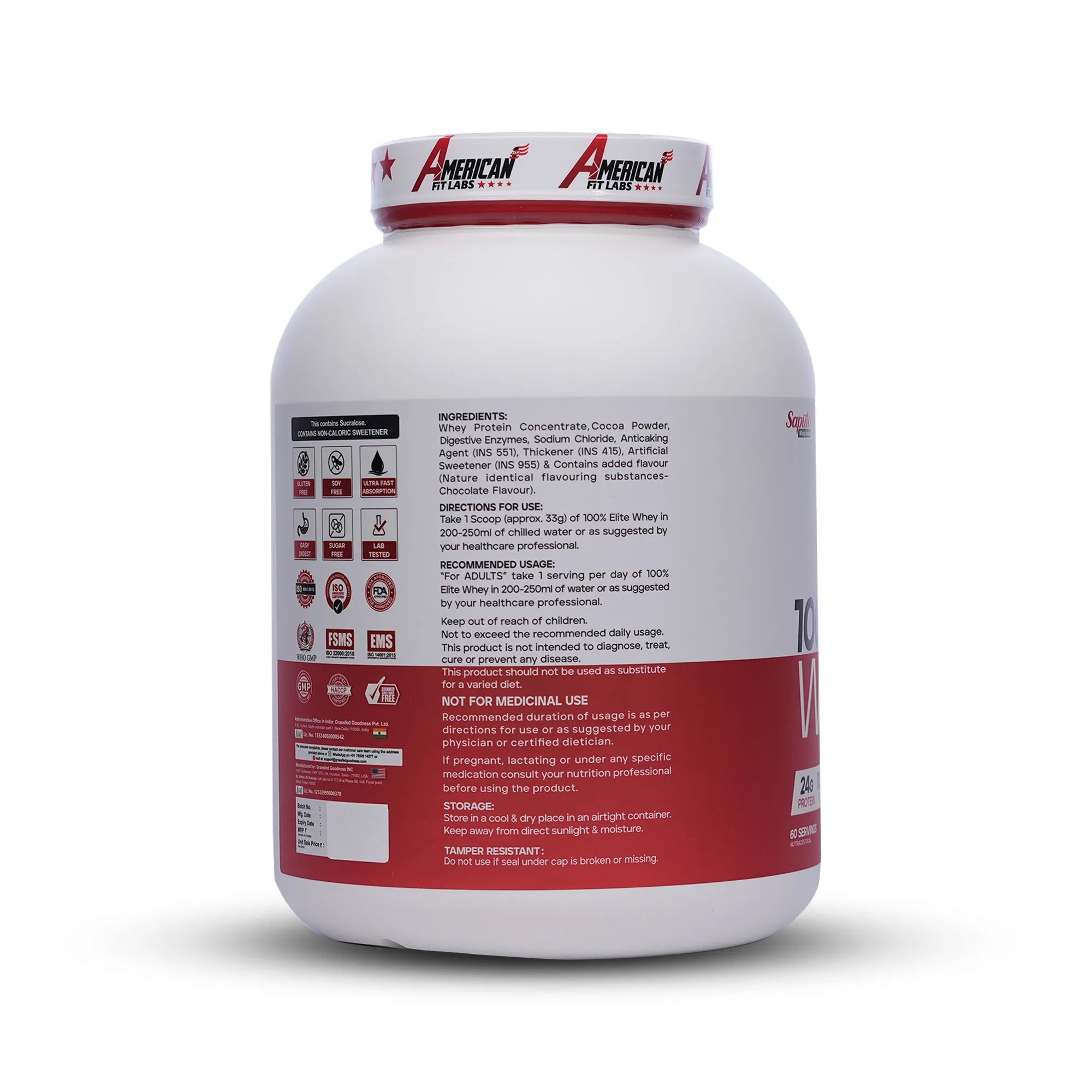 American Fit Labs 100% Elite Whey Protein (2kg) | 60 Servings | Chocolate