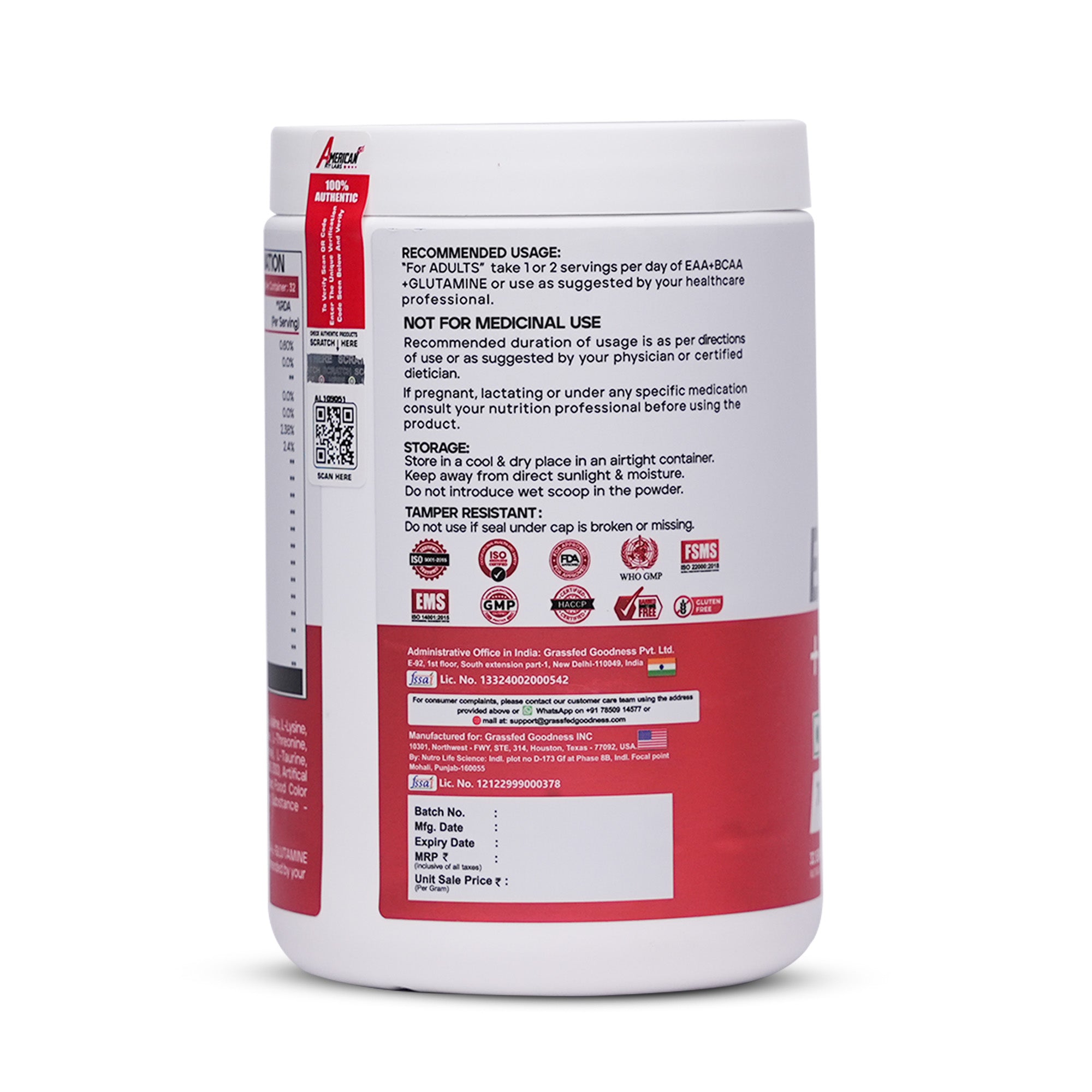 American Fit Labs EAA + BCAA + Glutamine (32 Servings, 300g) | Watermelon