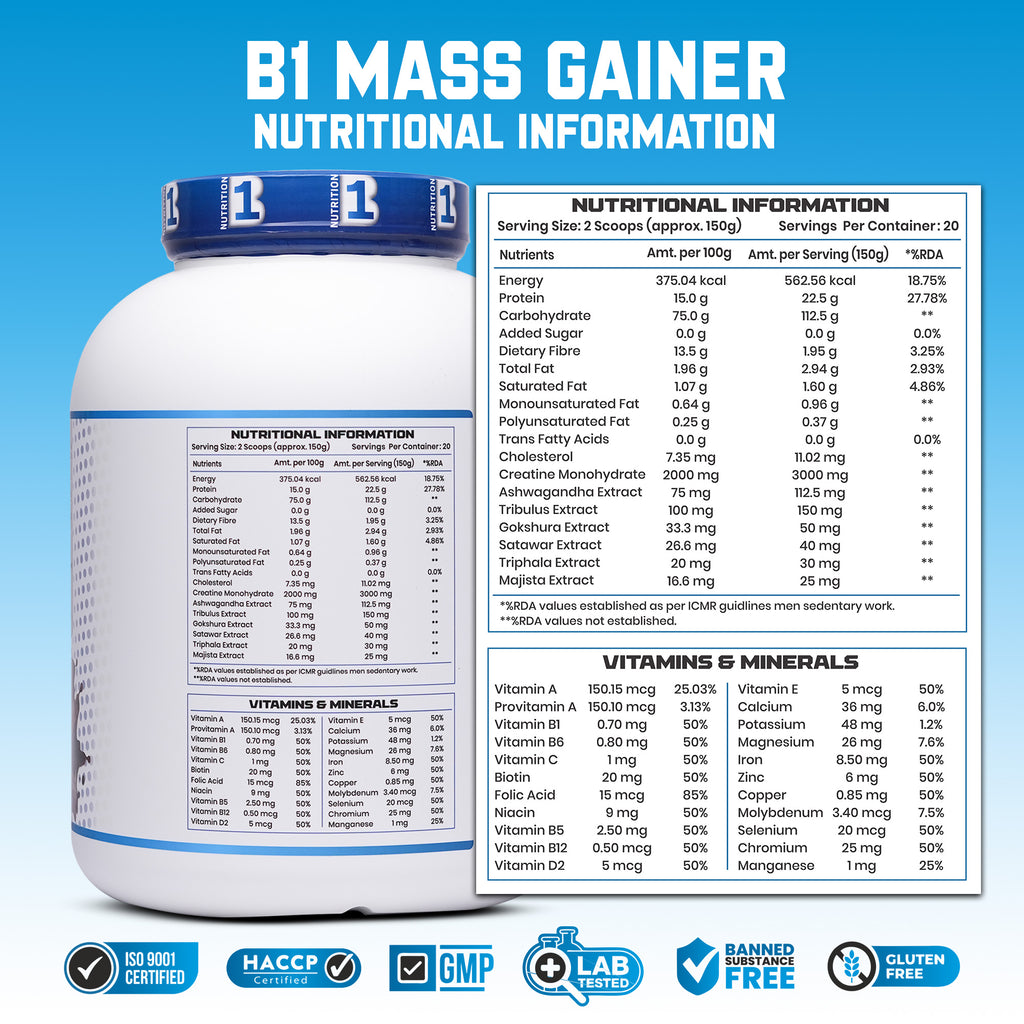 B1 Nutrition Mass Gainer 3kg | High Calorie Weight Gain Powder