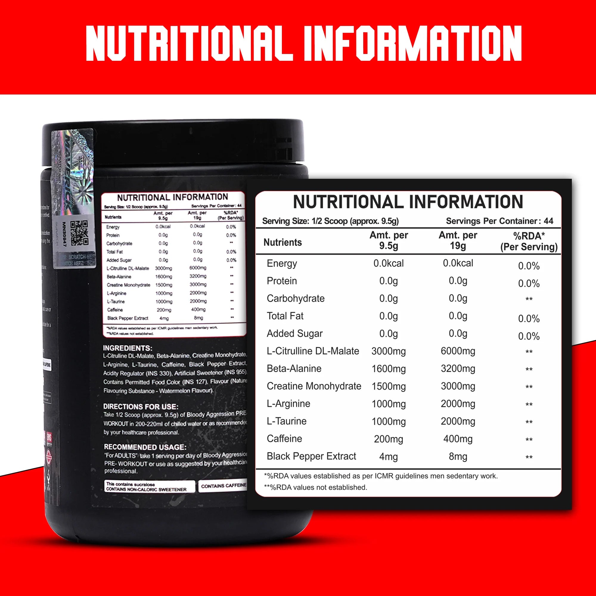 Maverick Bloody Aggression Pre-Workout (Watermelon, 44 Servings, 418g)