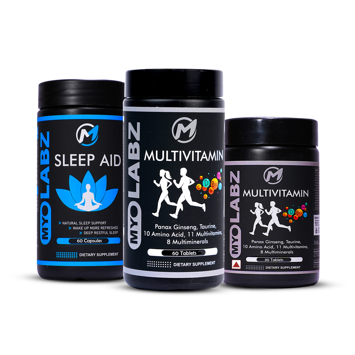 6-PRODUCT MyoLabz Family Health Stack — MyoLabz Multivitamin 30 Tablets × 2 • MyoLabz Super Multivitamin 60 Caps × 2 • MyoLabz Sleep Aid 60 Caps × 2