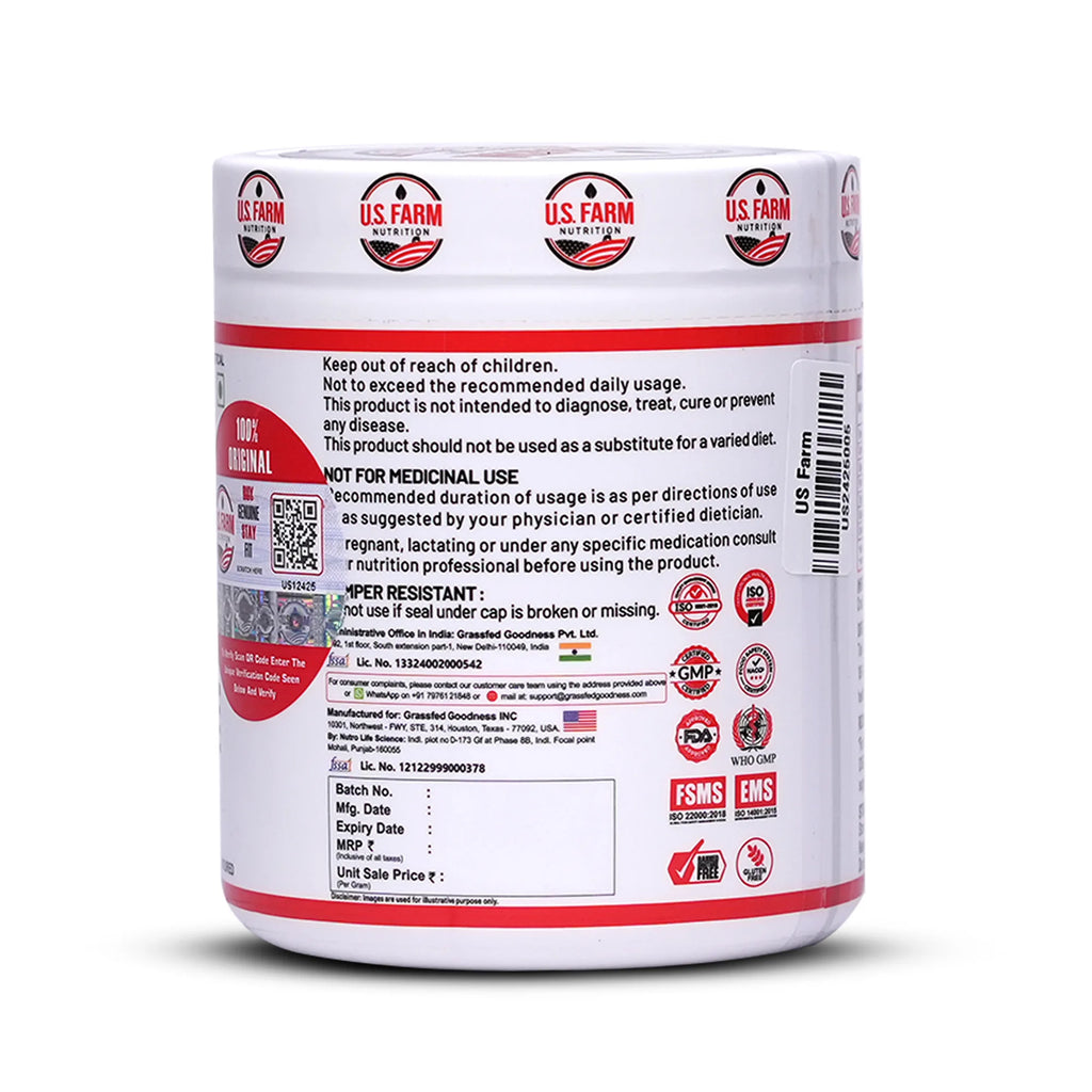 U.S. Farm Micronised Creatine Monohydrate (60 Servings, 180g) | Unflavoured