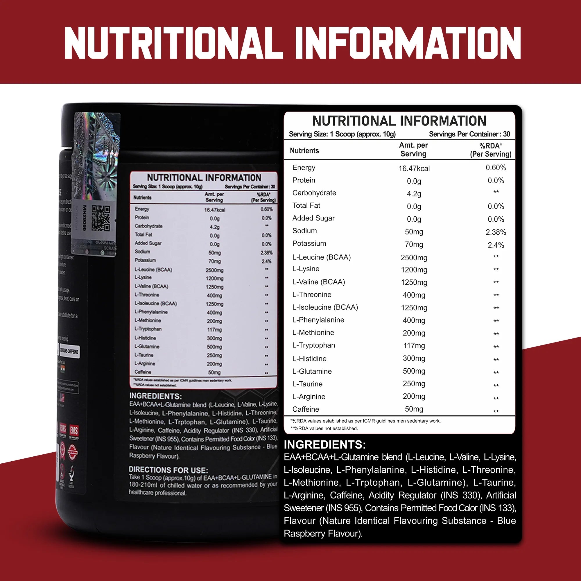 Maverick EAA + BCAA + Glutamine (300g) | 30 Servings | Advanced Amino Performance Formula