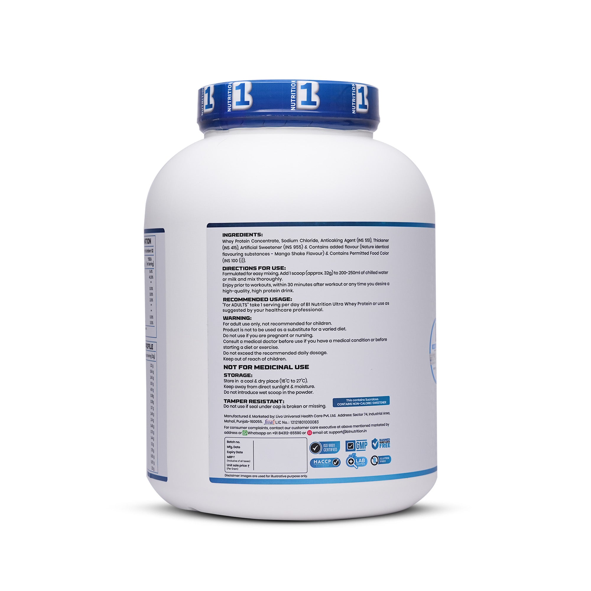 B1 Nutrition Ultra Whey Protein 2kg | 60 Servings | Choco / Mango