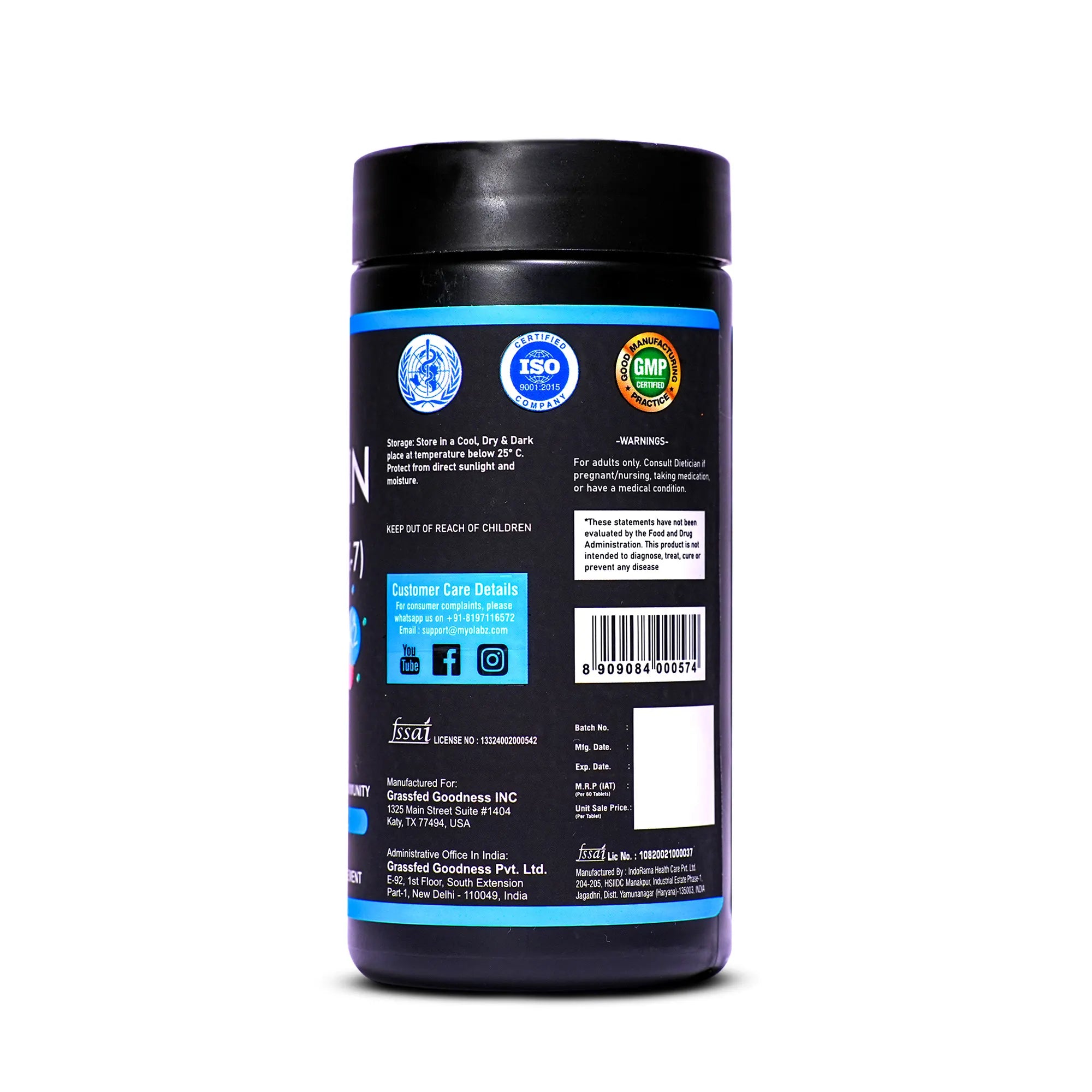 Myolabz Vitamin D3 + K2 (MK-7) Tablets (60 Tablets) | Bone Health & Immunity Support