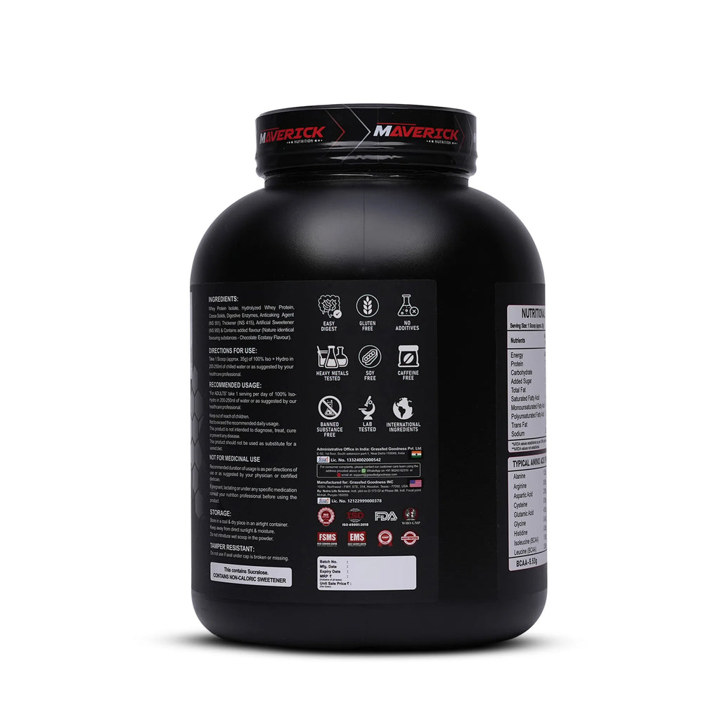 Maverick 100% Iso + Hydro Whey Protein (2kg, 57 Servings) | Chocolate Ecstasy