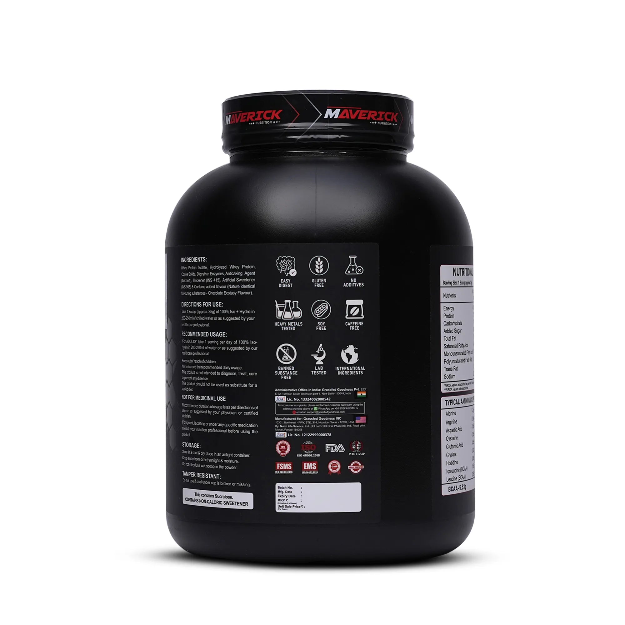 Maverick 100% Iso + Hydro Whey Protein (2kg, 57 Servings) | Chocolate Ecstasy