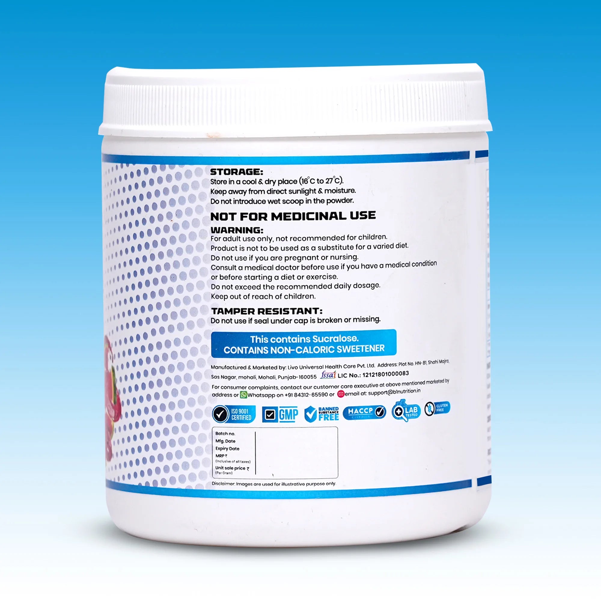 B1 Nutrition BCAA 2:1:1 Intra-Workout Drink (Watermelon Flavour, 200 g)