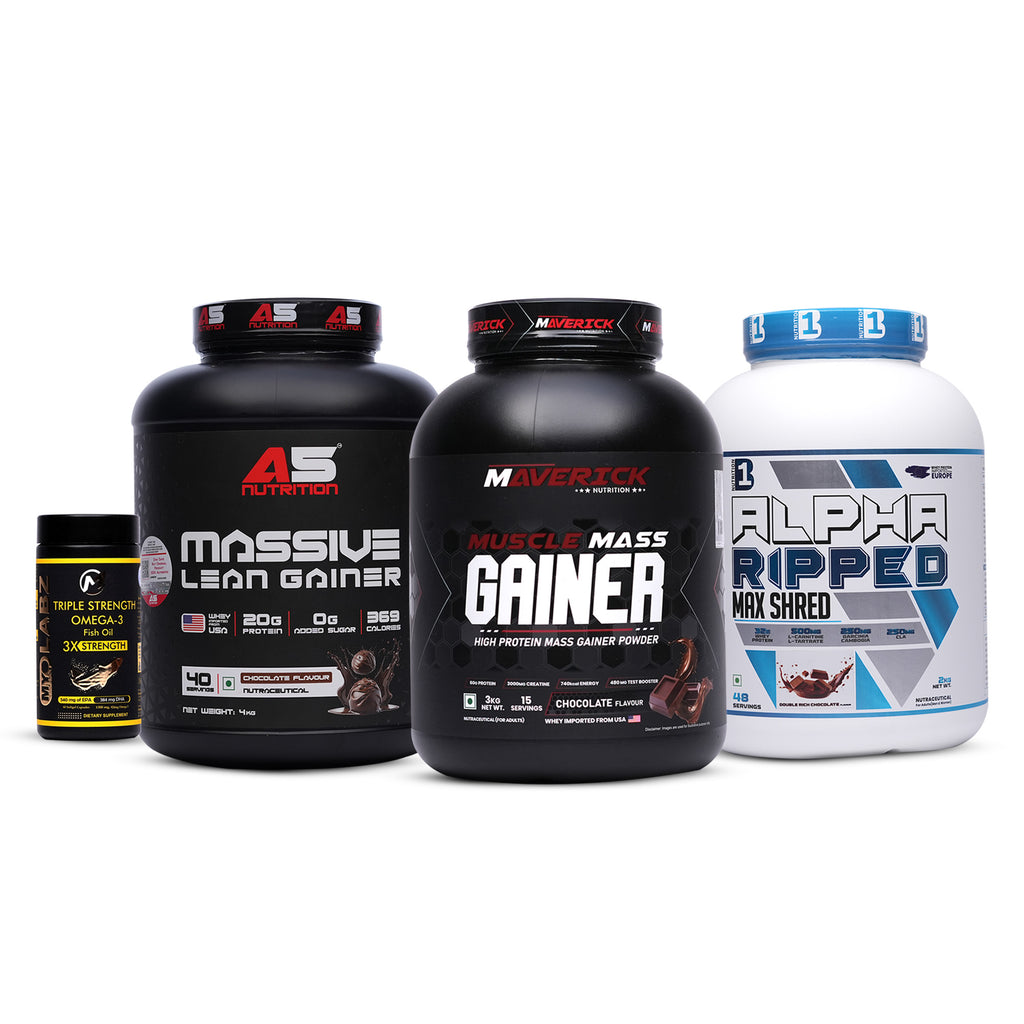 14-PRODUCT Massive Stock-Up Deal — A5 Massive Lean Gainer 4 KG × 6 • B1 Alpha Ripped Whey 2 KG × 2 • Maverick Muscle Mass Gainer 3 KG × 2 • MyoLabz Triple Strength Fish Oil 60 × 4