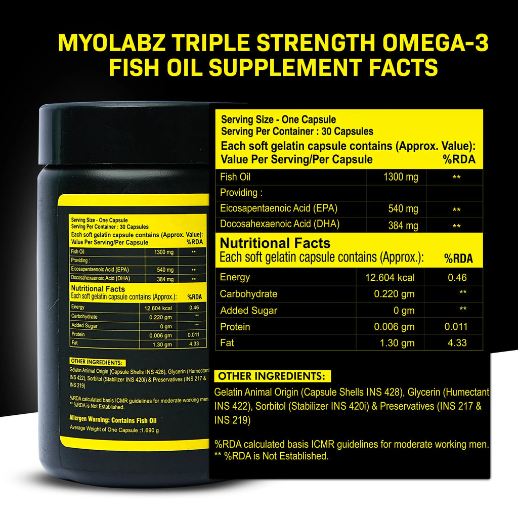 Myolabz Omega-3 Triple Strength Fish Oil Capsules (30 Capsules)