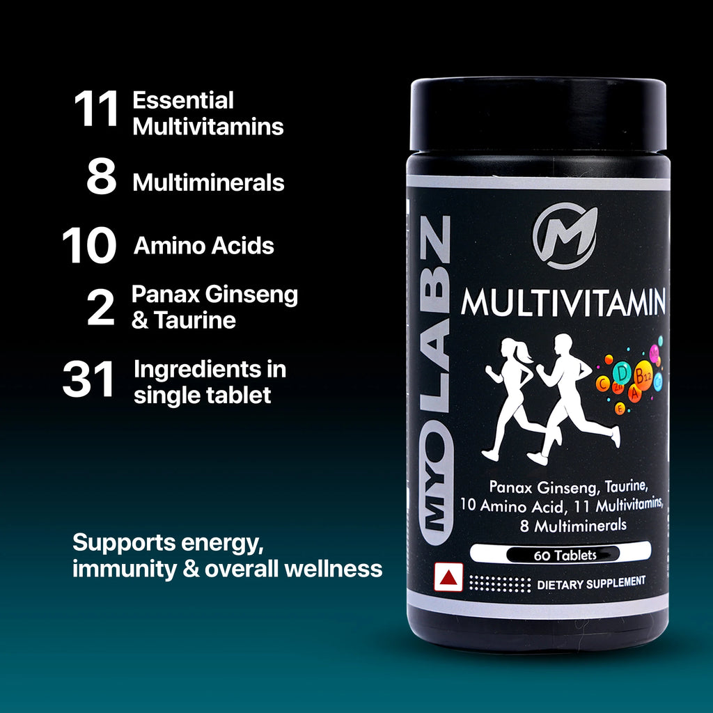 Myolabz Multivitamin Tablets (60 Tablets) | Vitamins, Minerals, Amino Acids with Ginseng