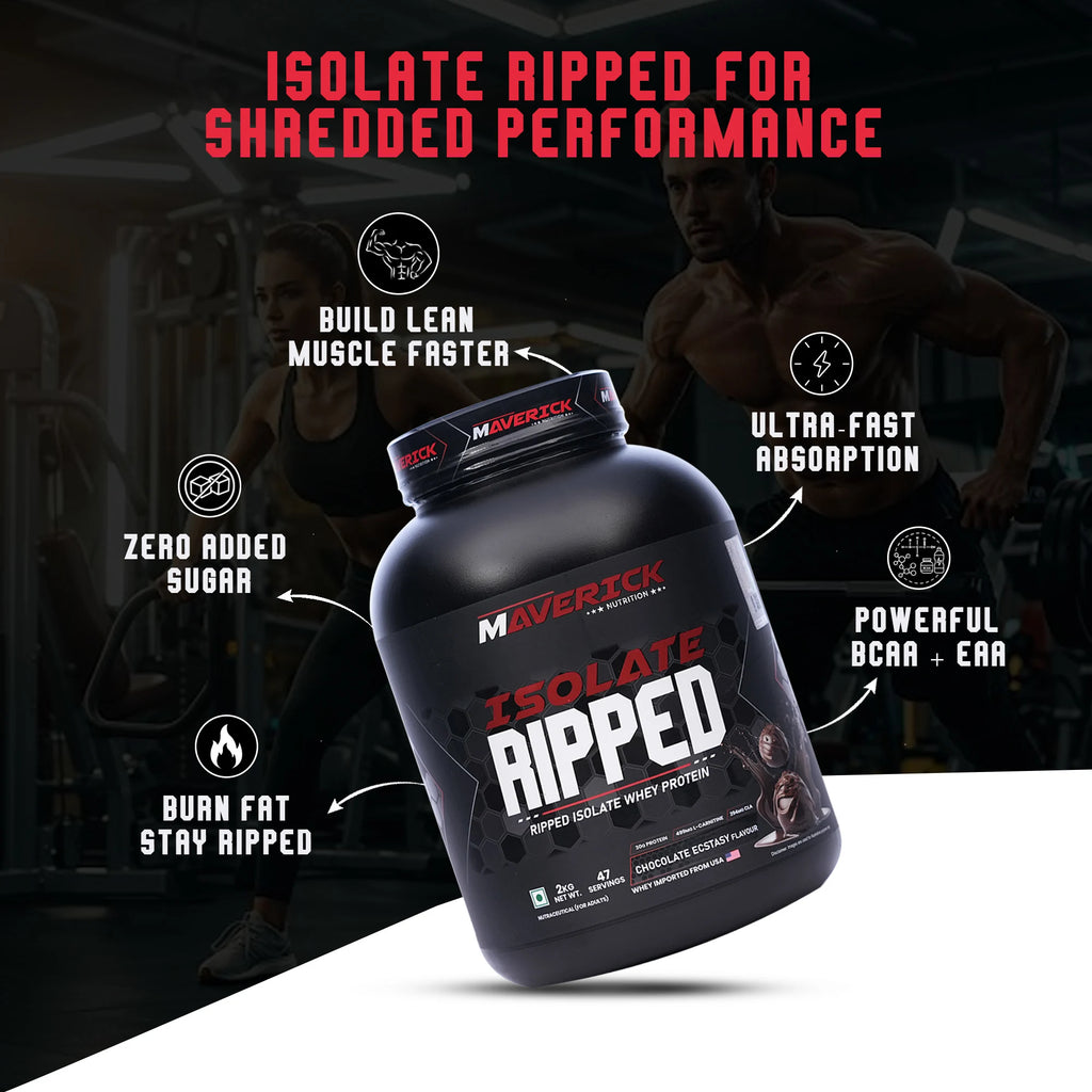 Maverick Nutrition Isolate Ripped Whey Protein 2kg (Chocolate Ecstasy) | 30g Protein | 47 Servings