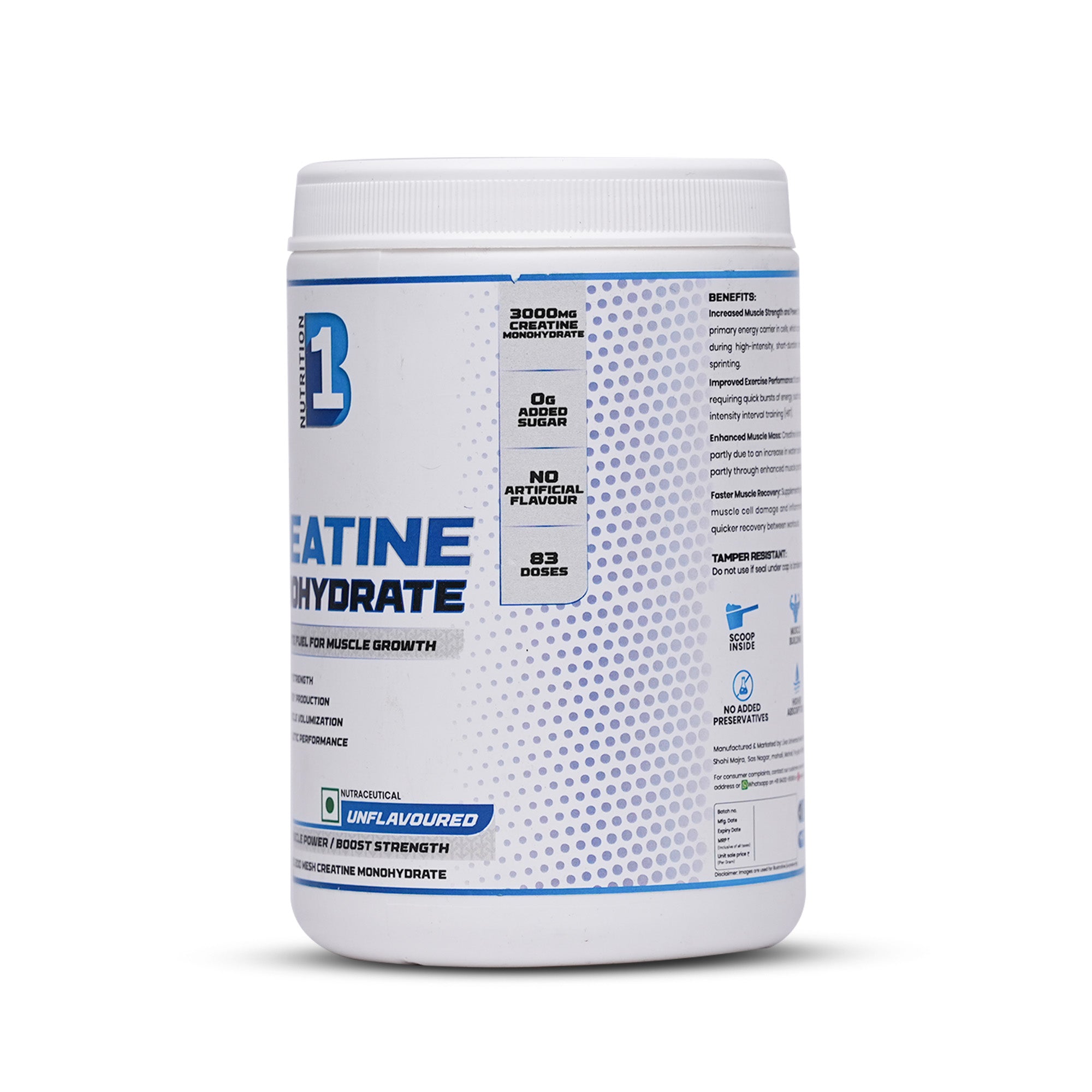 B1 Nutrition Creatine Monohydrate Unflavoured 250g