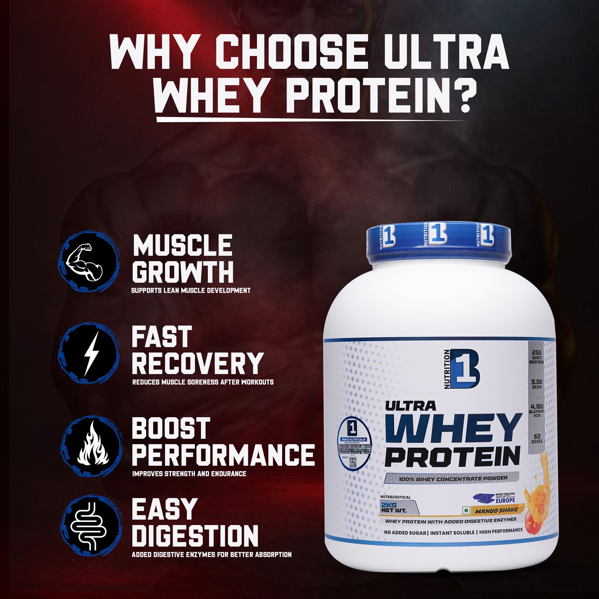 B1 Ultra Whey Protein 2kg | 60 Servings (Chocolate / Mango)