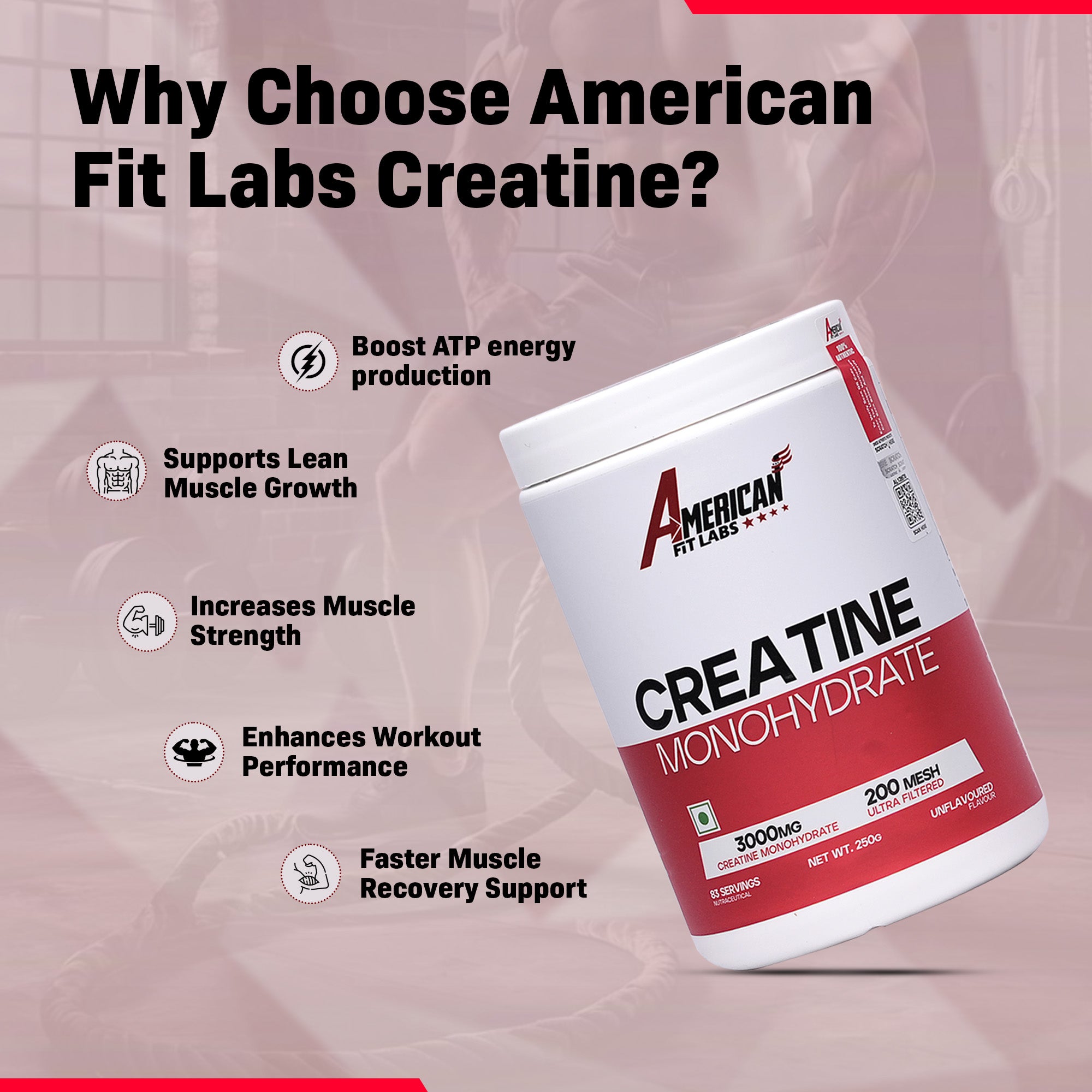 American Fit Labs Creatine Monohydrate (83 Servings, 250g) | Unflavoured