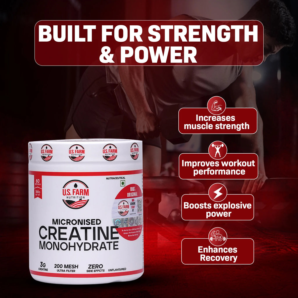 U.S. Farm Micronised Creatine Monohydrate (60 Servings, 180g) | Unflavoured