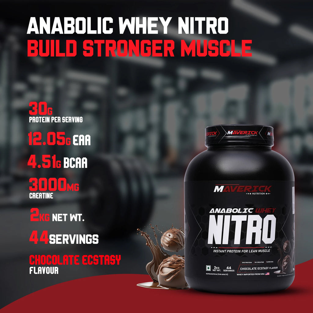 Maverick Anabolic Whey Nitro – 2kg (44 Servings) | Chocolate Ecstasy Flavour