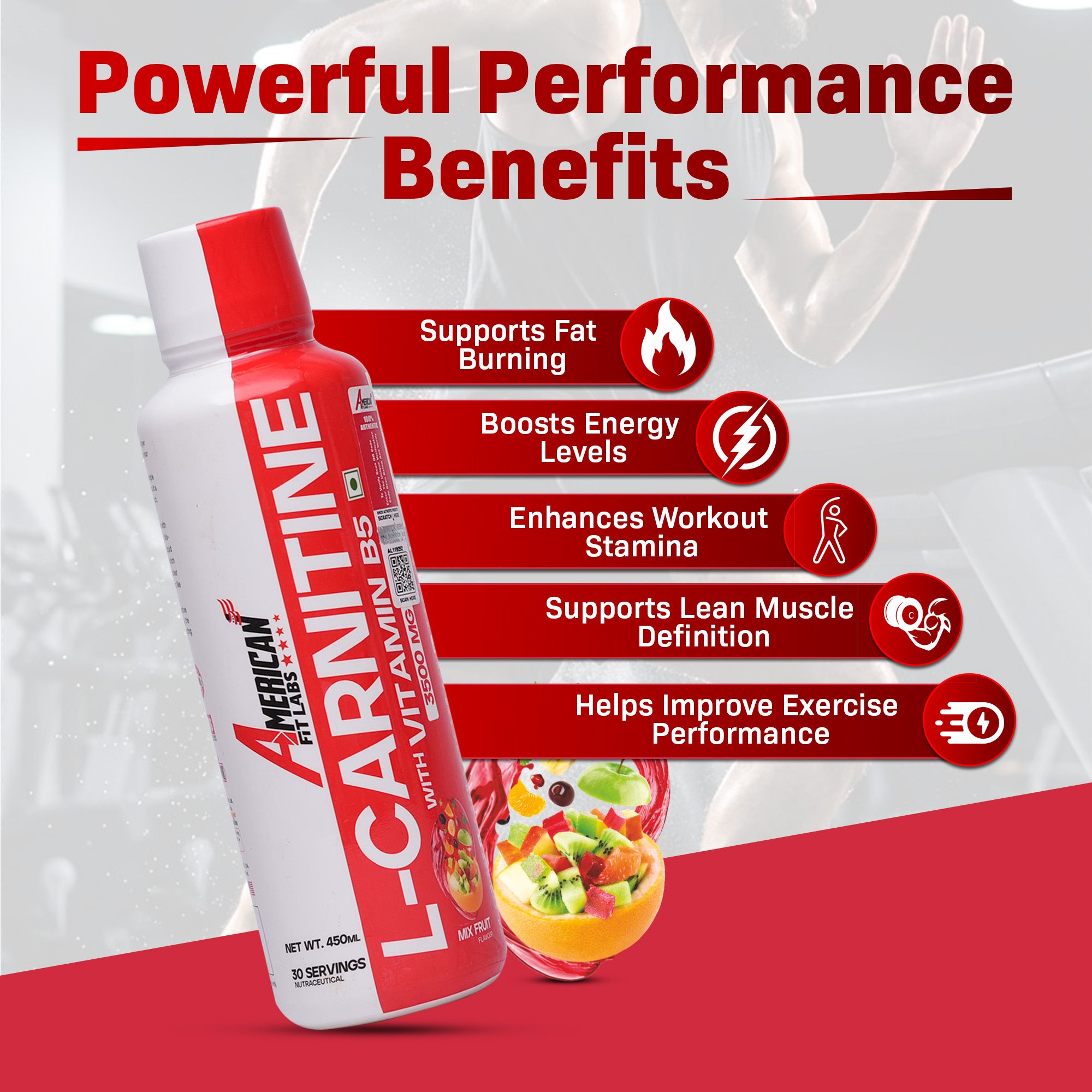 American Fit Labs L-Carnitine Liquid (30 Servings, 450ml) | Mix Fruit / Orange