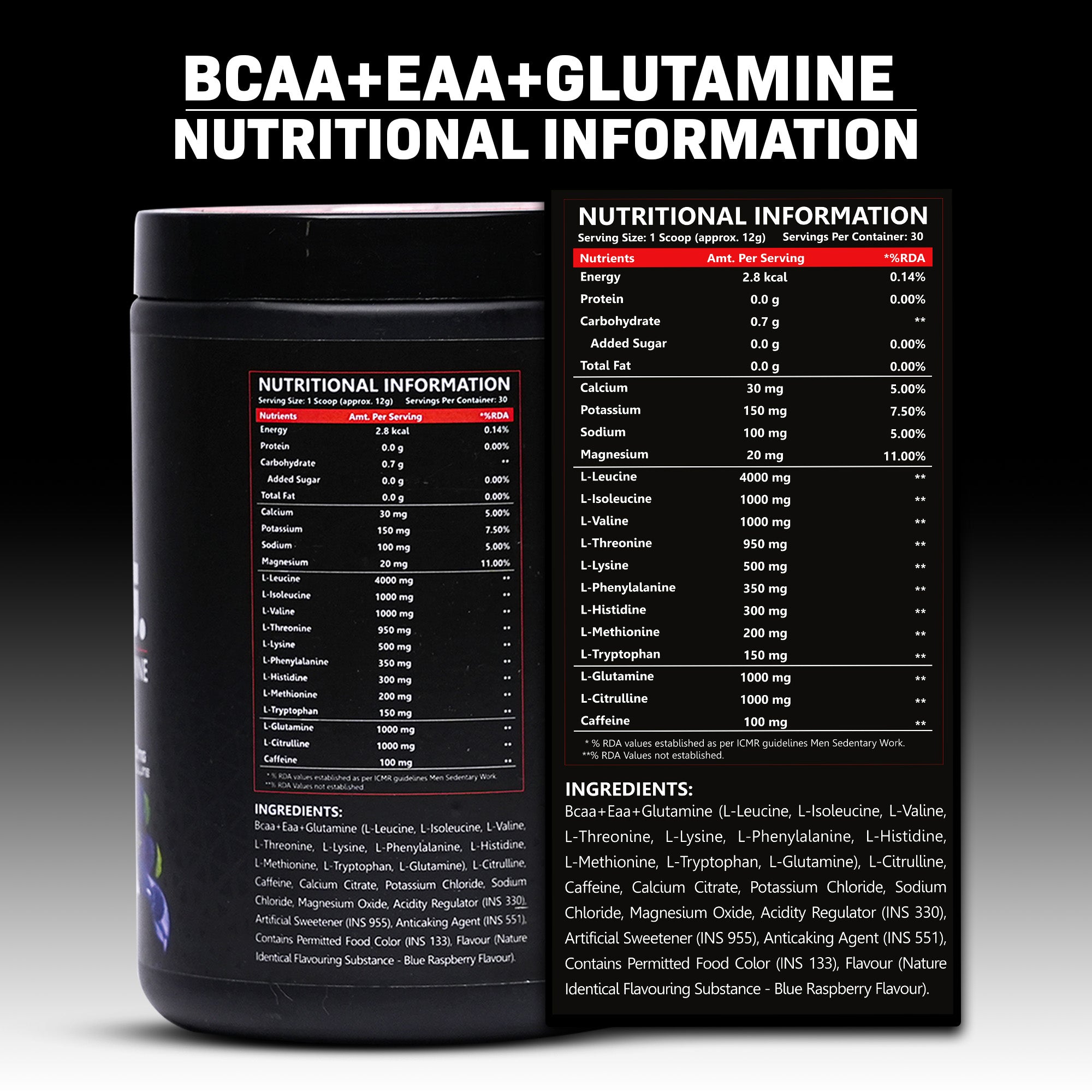 A5 Nutrition B.E.G. (BCAA + EAA + Glutamine) (30 Servings, 360g) | Blue Raspberry