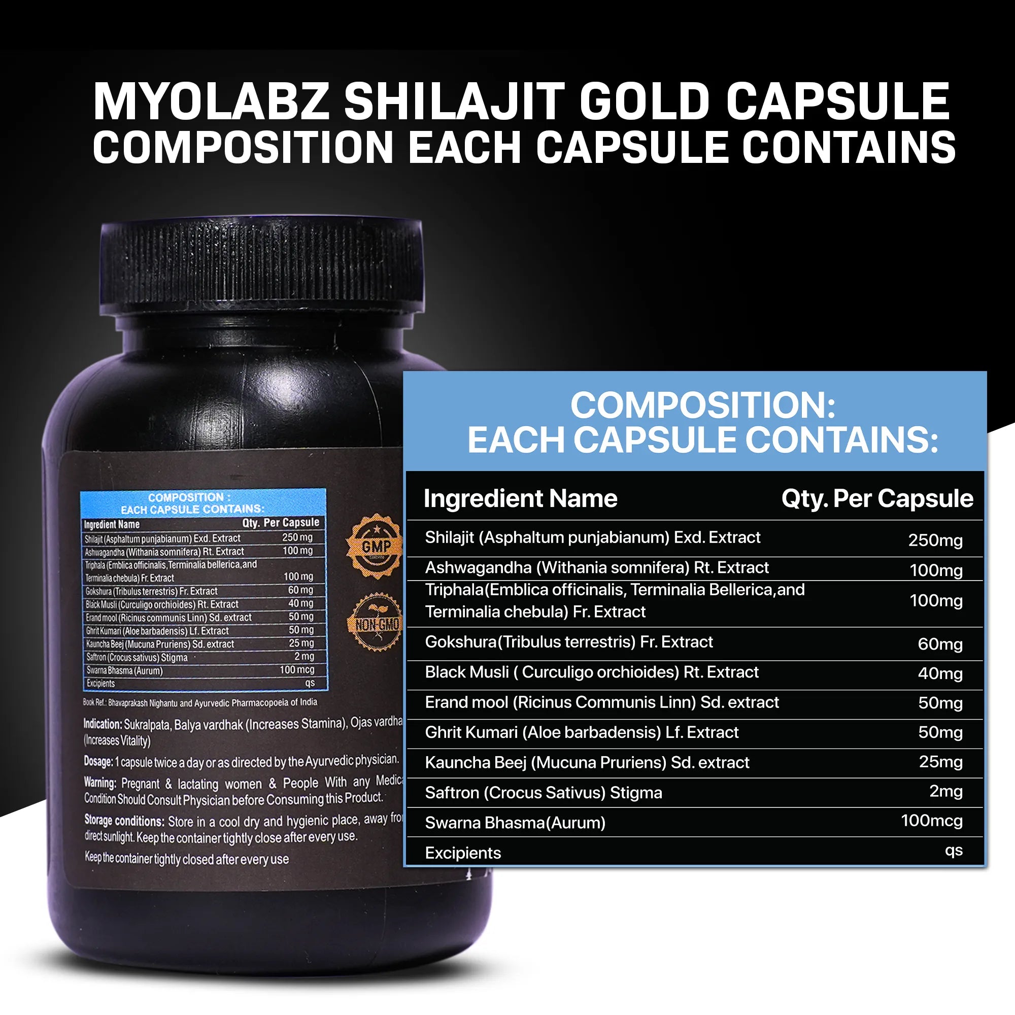 Myolabz Shilajit Gold Capsules (60 Capsules) | Ayurvedic Proprietary Medicine
