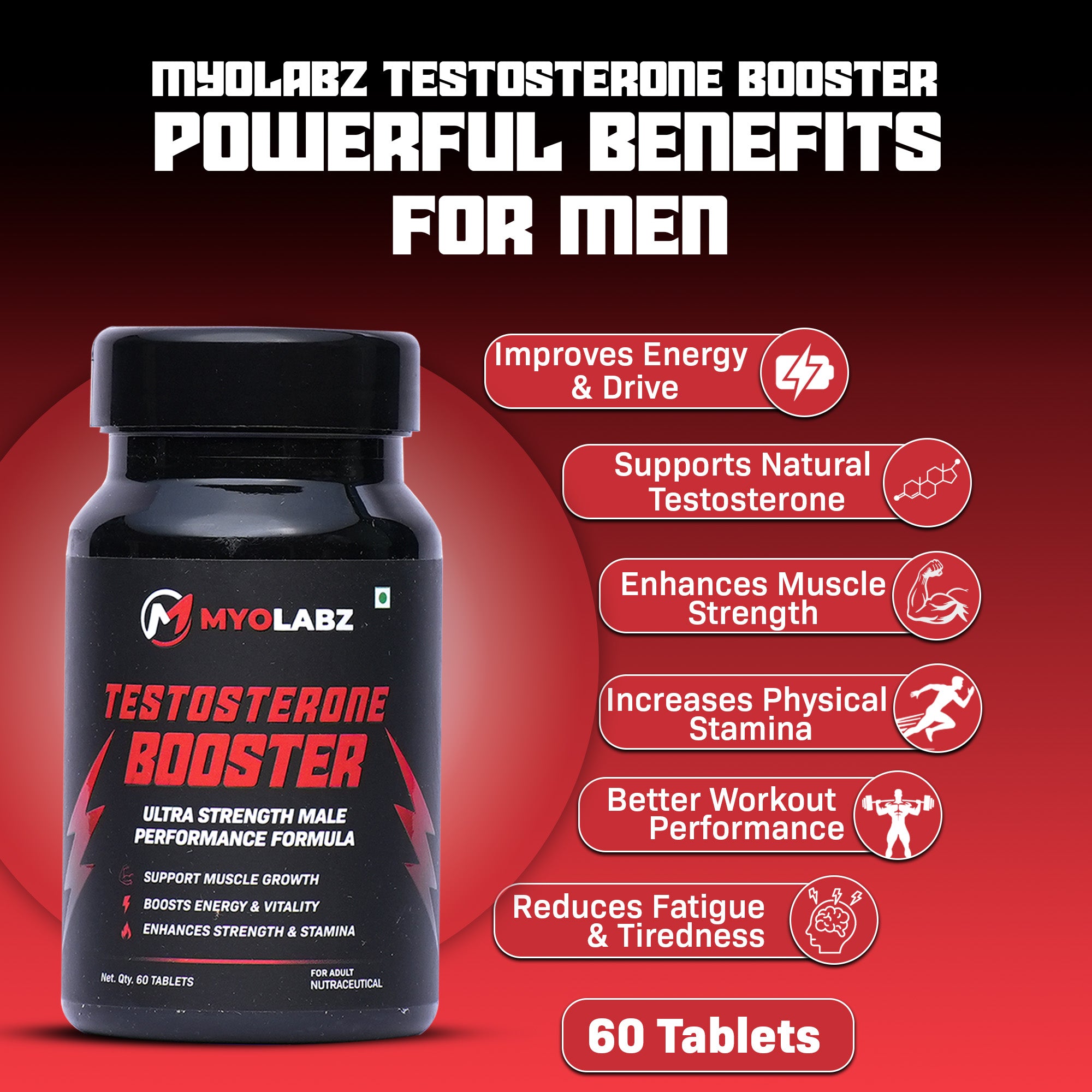 Myolabz Testosterone Booster Ultra Strength Male Performance Formula (60 Tablets)