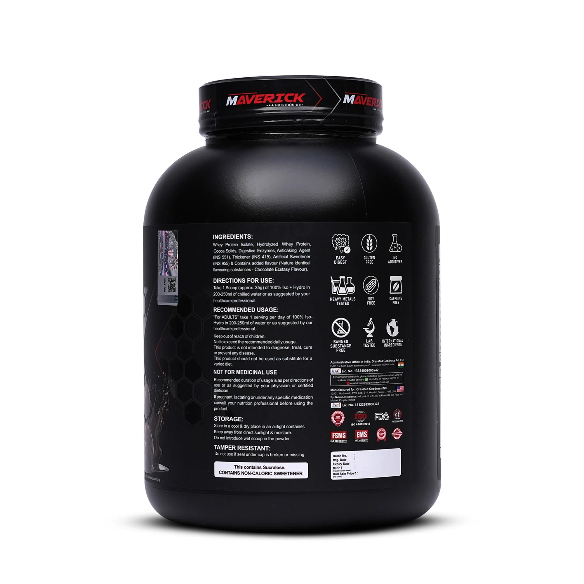 Maverick 100% Iso + Hydro Whey Protein (2kg, 57 Servings) | Chocolate Ecstasy