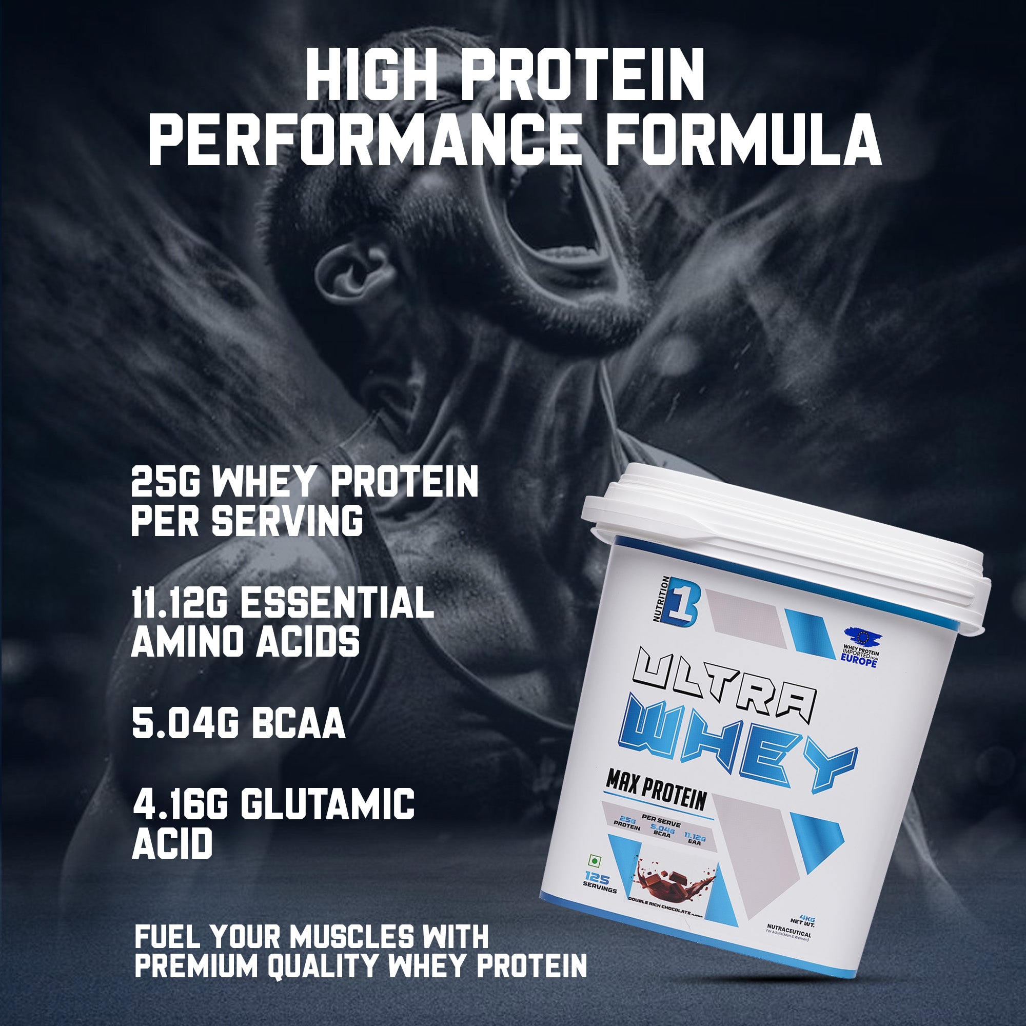 B1 Ultra Whey Protein 4kg | 125 Servings (Chocolate)
