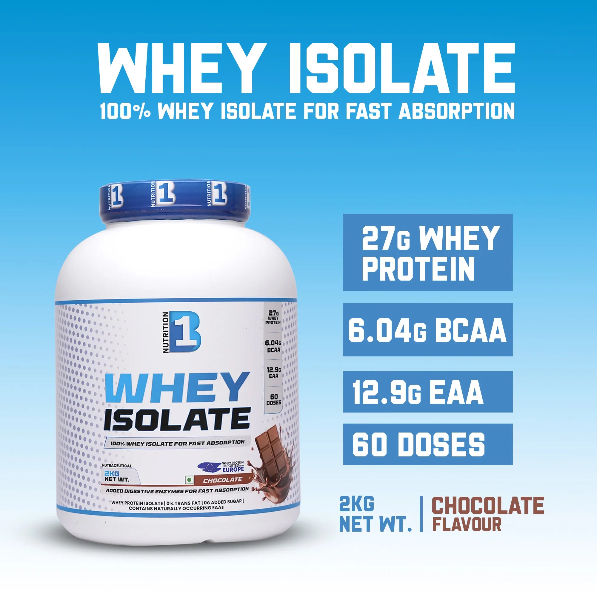 B1 Whey Isolate (2kg, 60 Servings) | 100% Whey Isolate for Lean Muscle