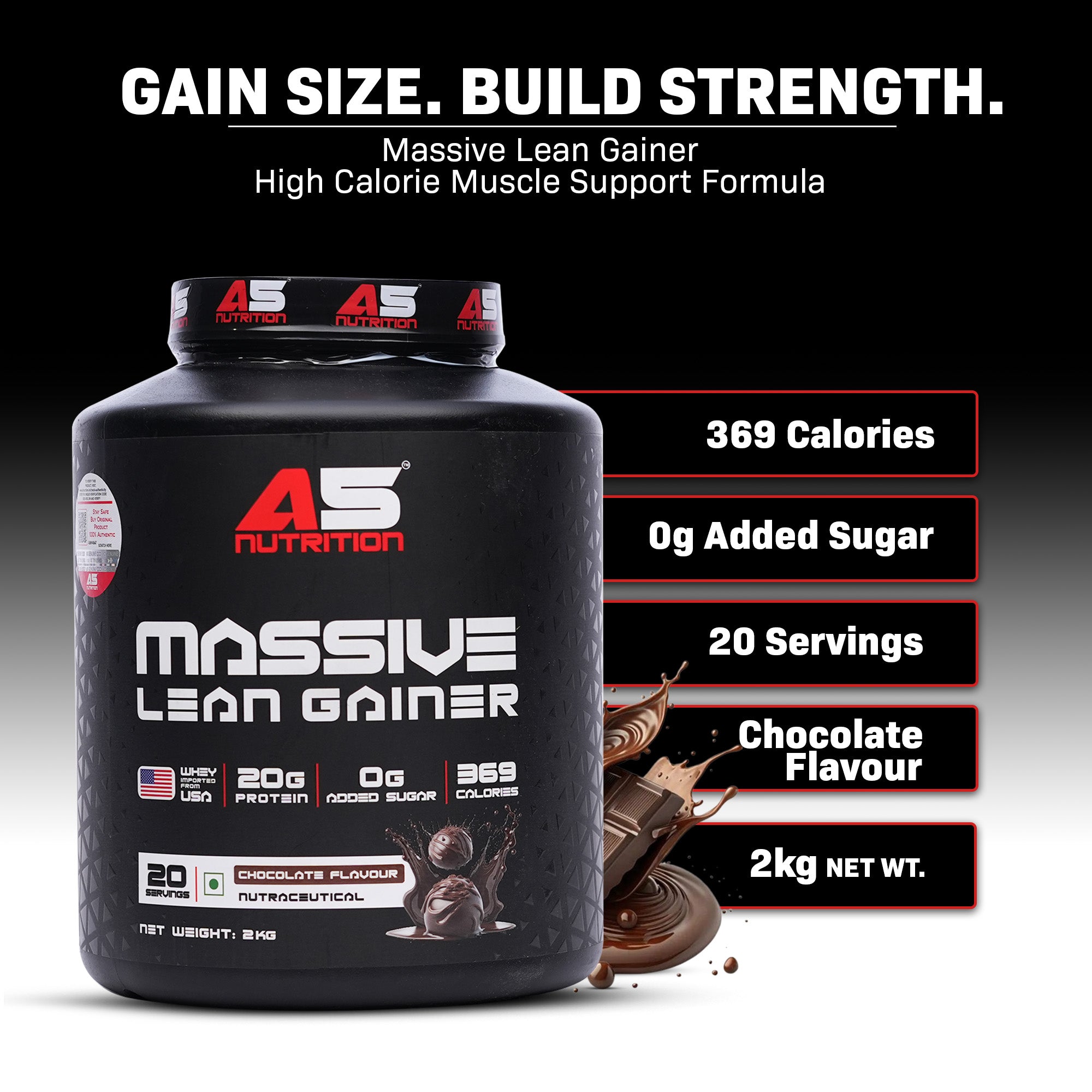 A5 Nutrition Massive Lean Gainer (20 Servings, 2kg) | Chocolate Flavour