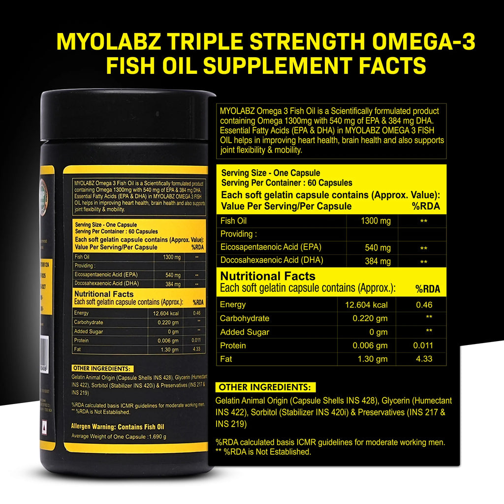 Myolabz Omega-3 Triple Strength Fish Oil Capsules (60 Capsules)