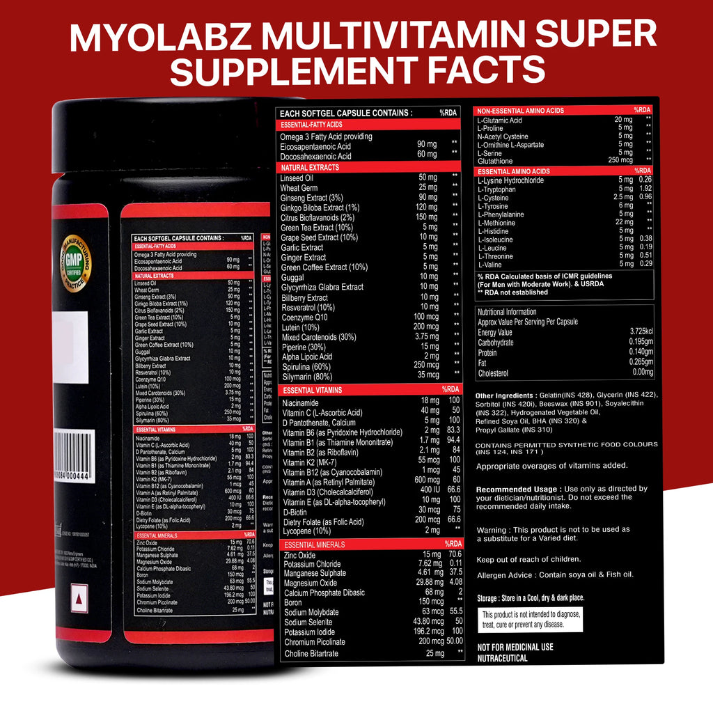 Myolabz Super Multivitamin Softgel Capsules (60 Capsules) | Daily Nutrition & Vitality Support