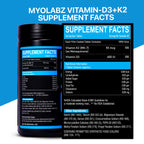 Myolabz Vitamin D3 + K2 (MK-7) Tablets (60 Tablets) | Bone Health & Immunity Support