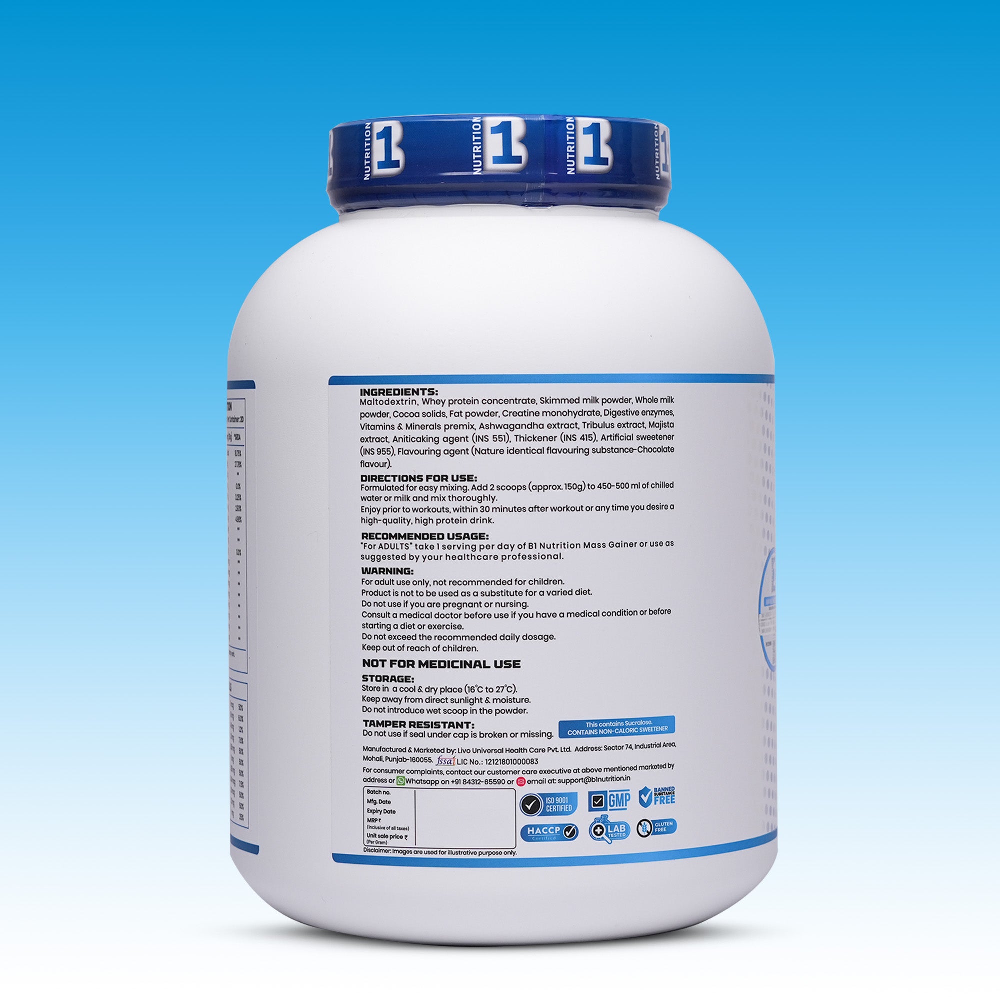 B1 Nutrition Mass Gainer Powder (3 kg, 20 Servings) | Chocolate & Mango Flavours