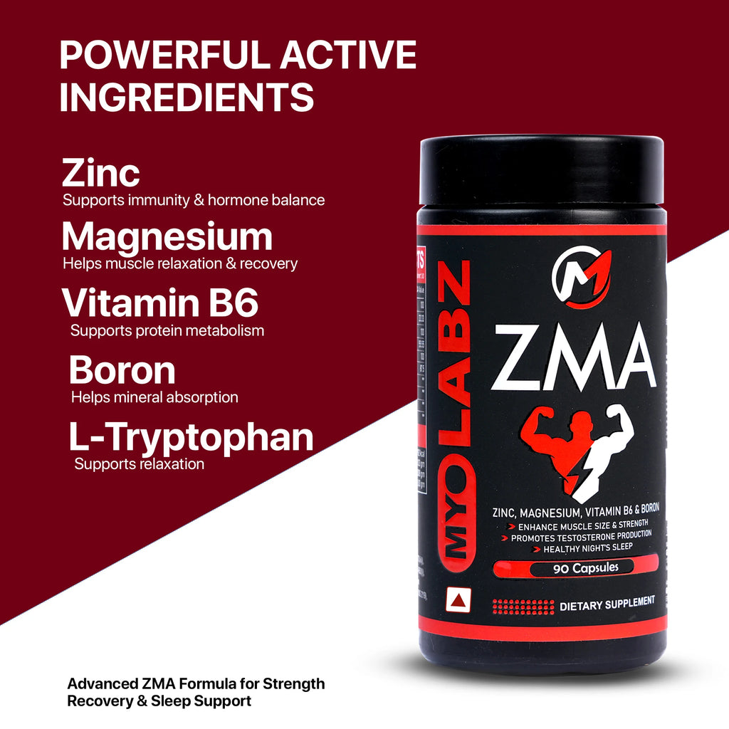 Myolabz ZMA Capsules (90 Capsules) | Zinc, Magnesium, Vitamin B6, D3 and Boron