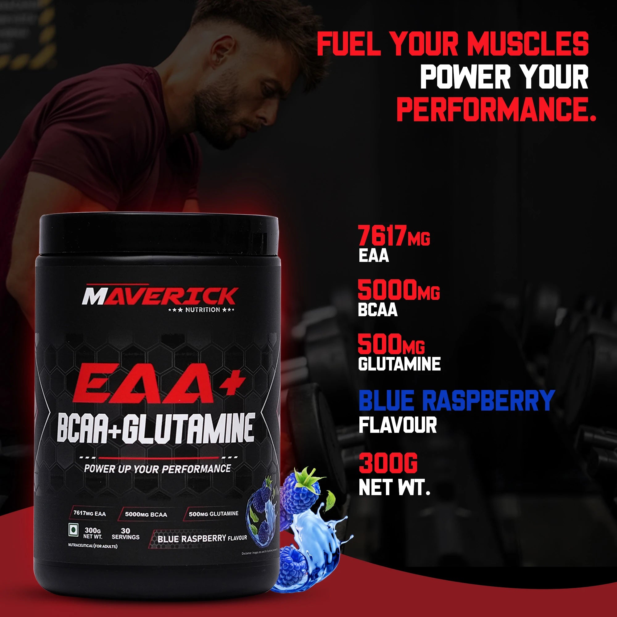 Maverick EAA + BCAA + Glutamine (300g) | 30 Servings | Advanced Amino Performance Formula