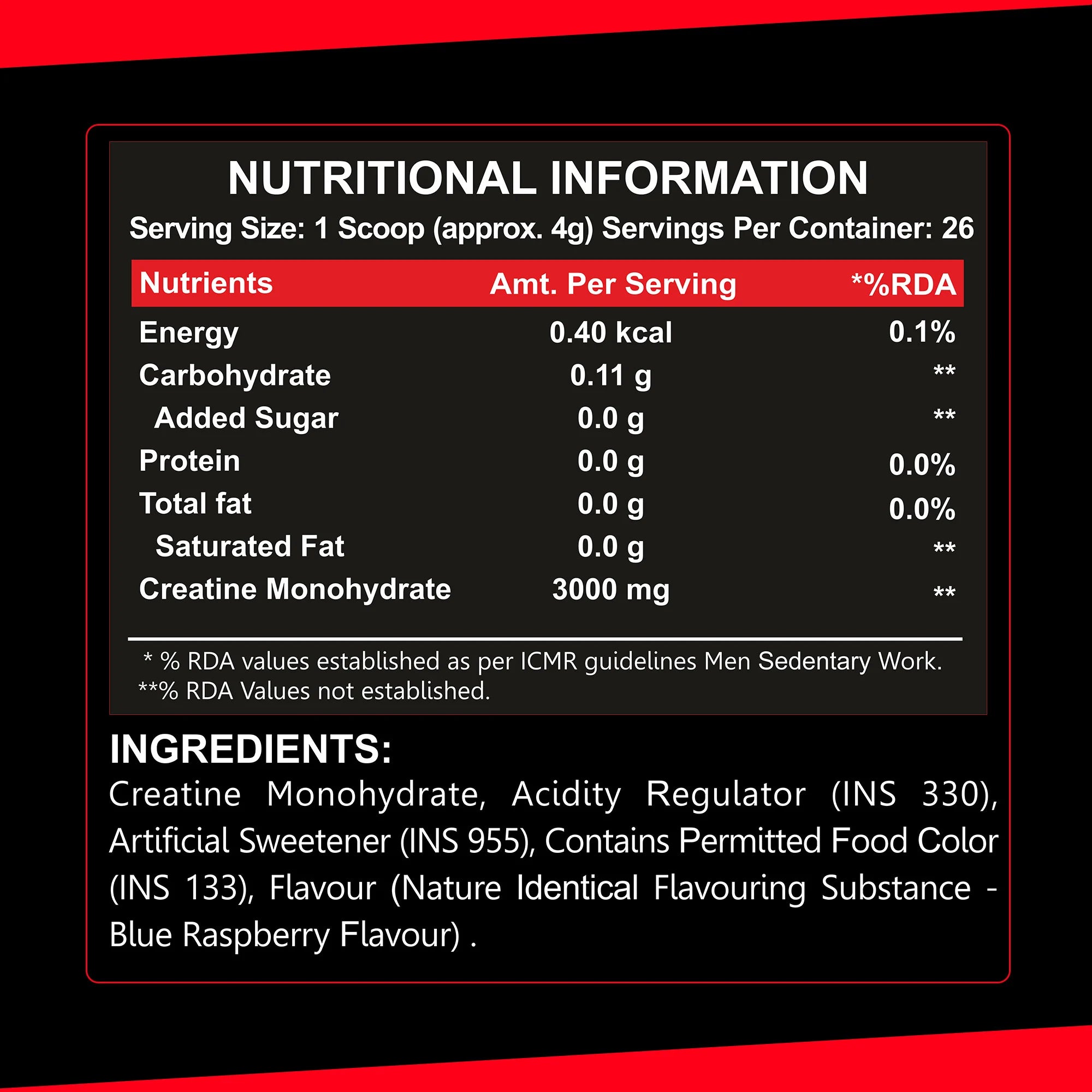 A5 Nutrition Creatine Monohydrate (26 Servings, 104g) | Blue Raspberry / Watermelon / Orange