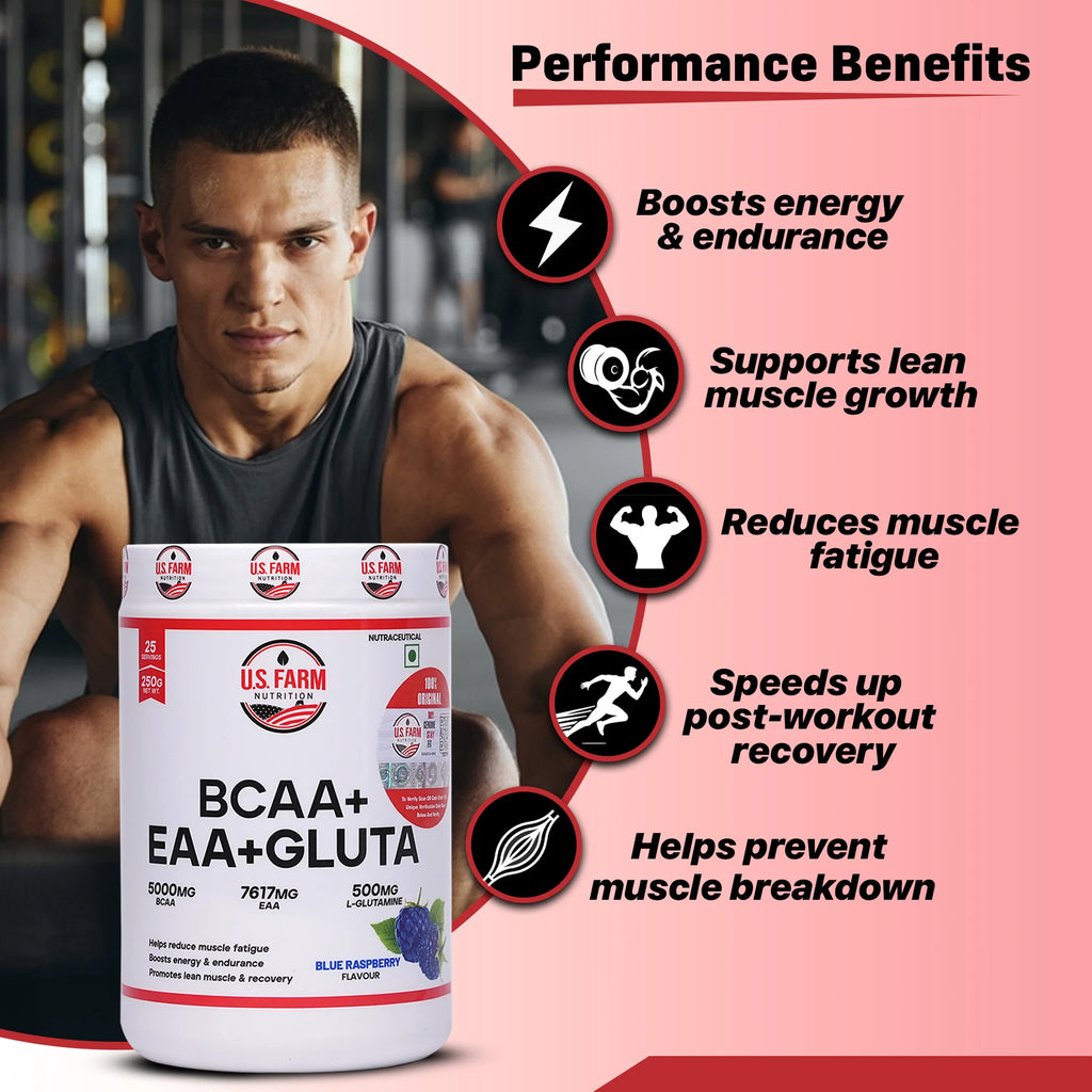 U.S Farm BCAA + EAA + Gluta (25 Servings, 250g) | Blue Raspberry,Watermelon