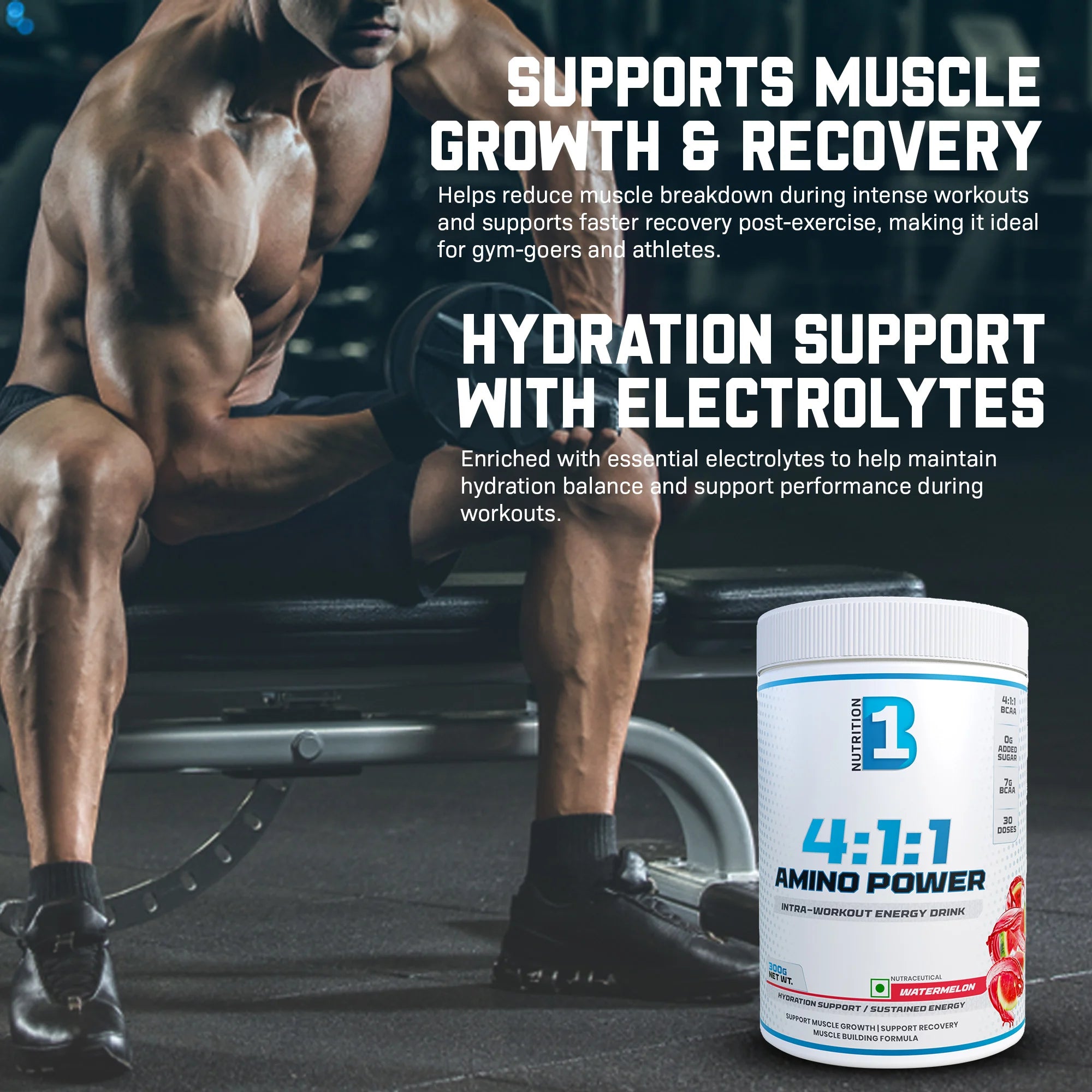 B1 Nutrition Amino Power BCAA 4:1:1 (30 Servings, 300g) | Intra-Workout Energy Drink