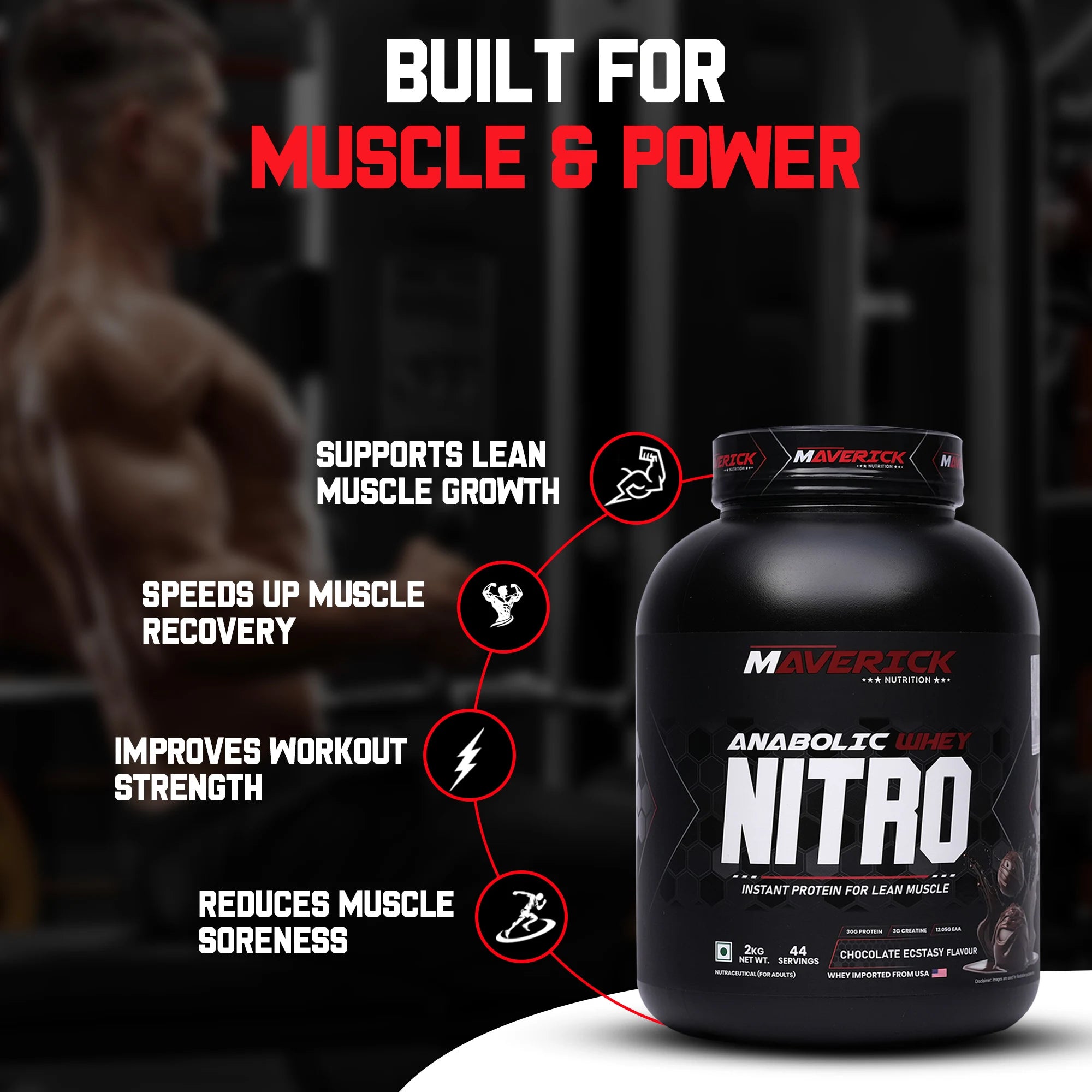 Maverick Anabolic Whey Nitro – 2kg (44 Servings) | Chocolate Ecstasy Flavour