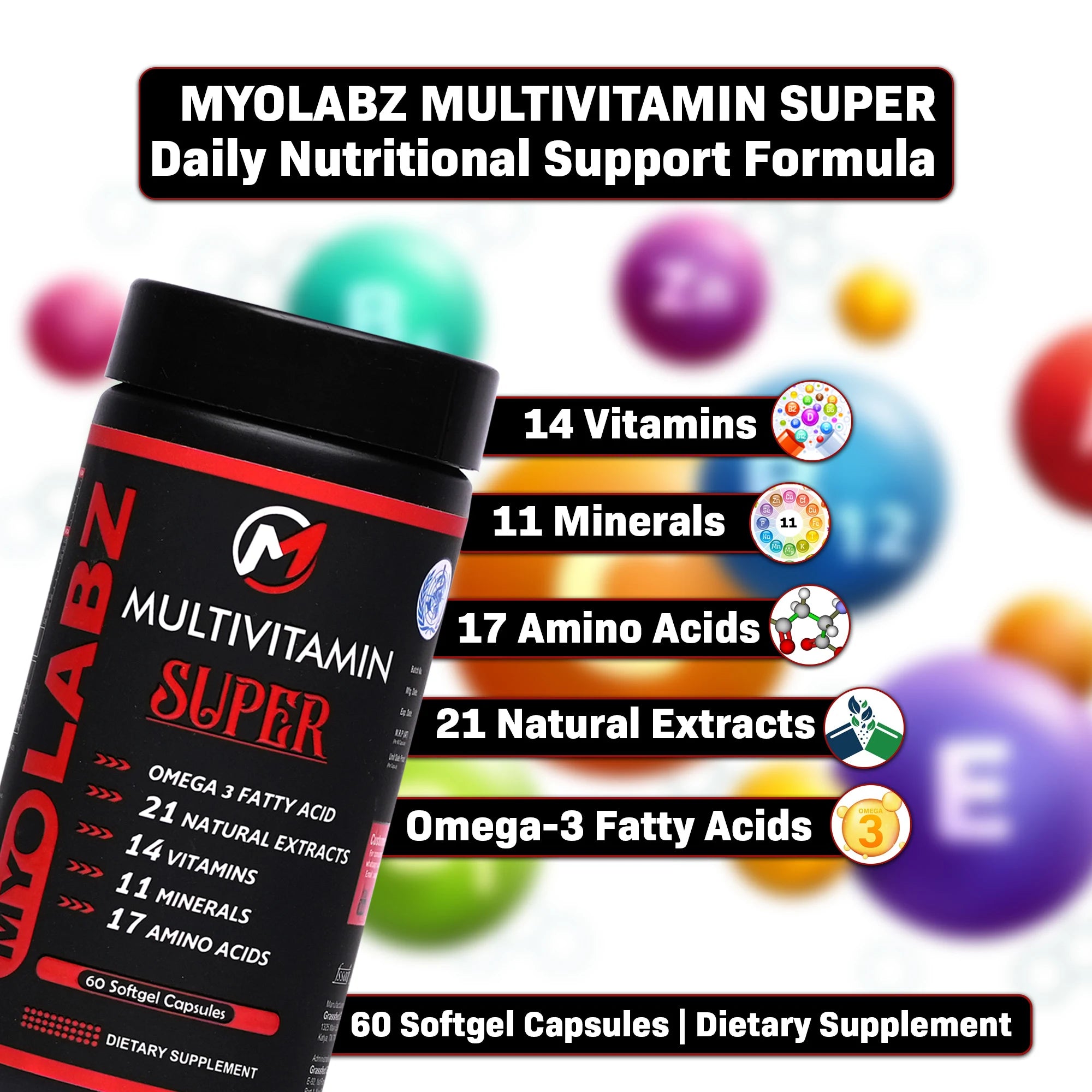 Myolabz Super Multivitamin Softgel Capsules (60 Capsules) | Daily Nutrition & Vitality Support