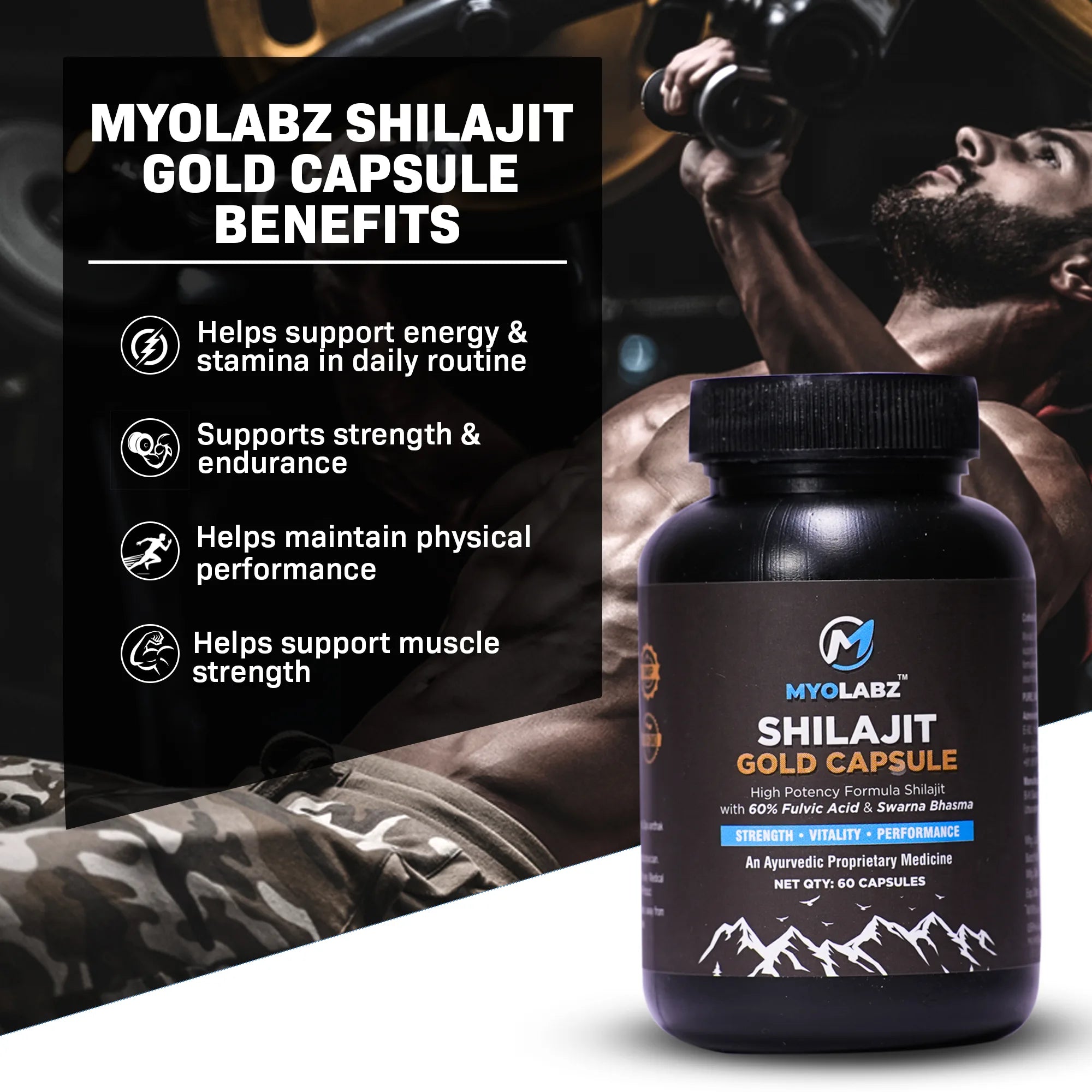 Myolabz Shilajit Gold Capsules (60 Capsules) | Ayurvedic Proprietary Medicine