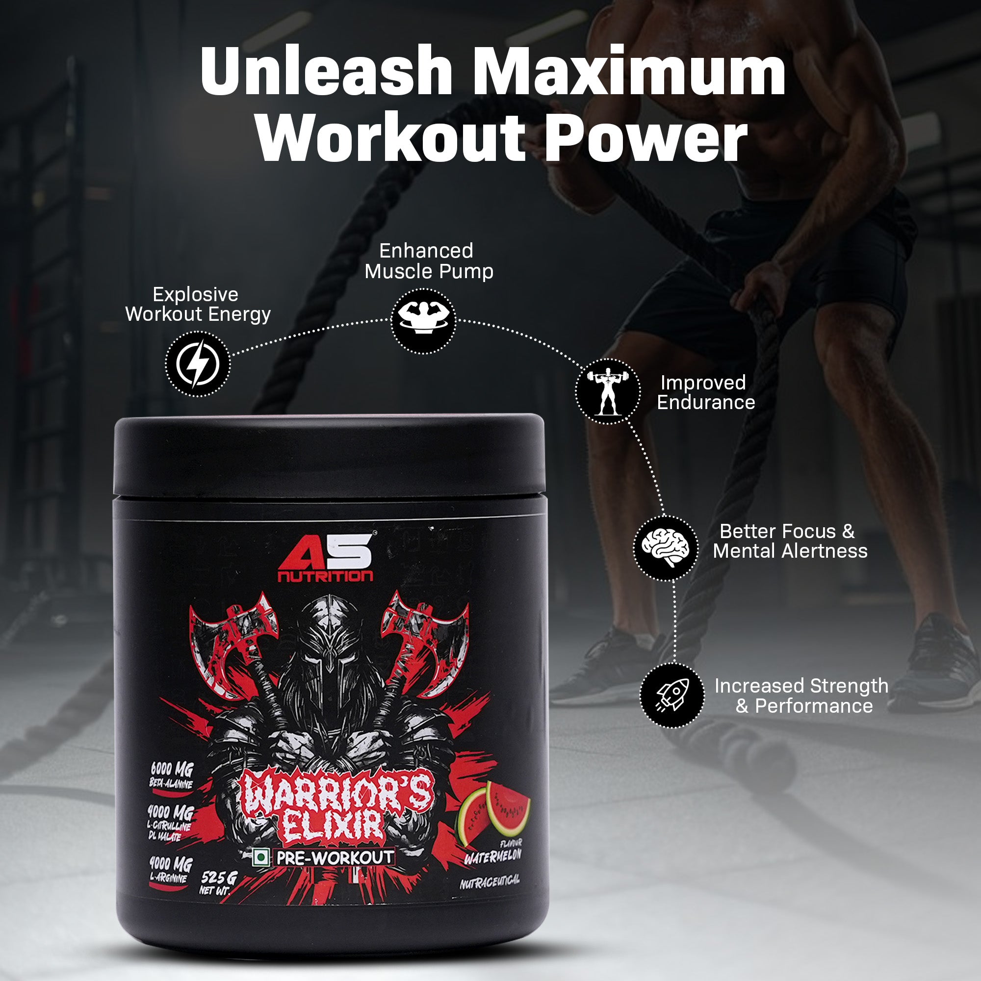 A5 Nutrition Warrior's Elixir Pre-Workout (525 g, 30 Servings) | Watermelon & Blue Raspberry Flavours