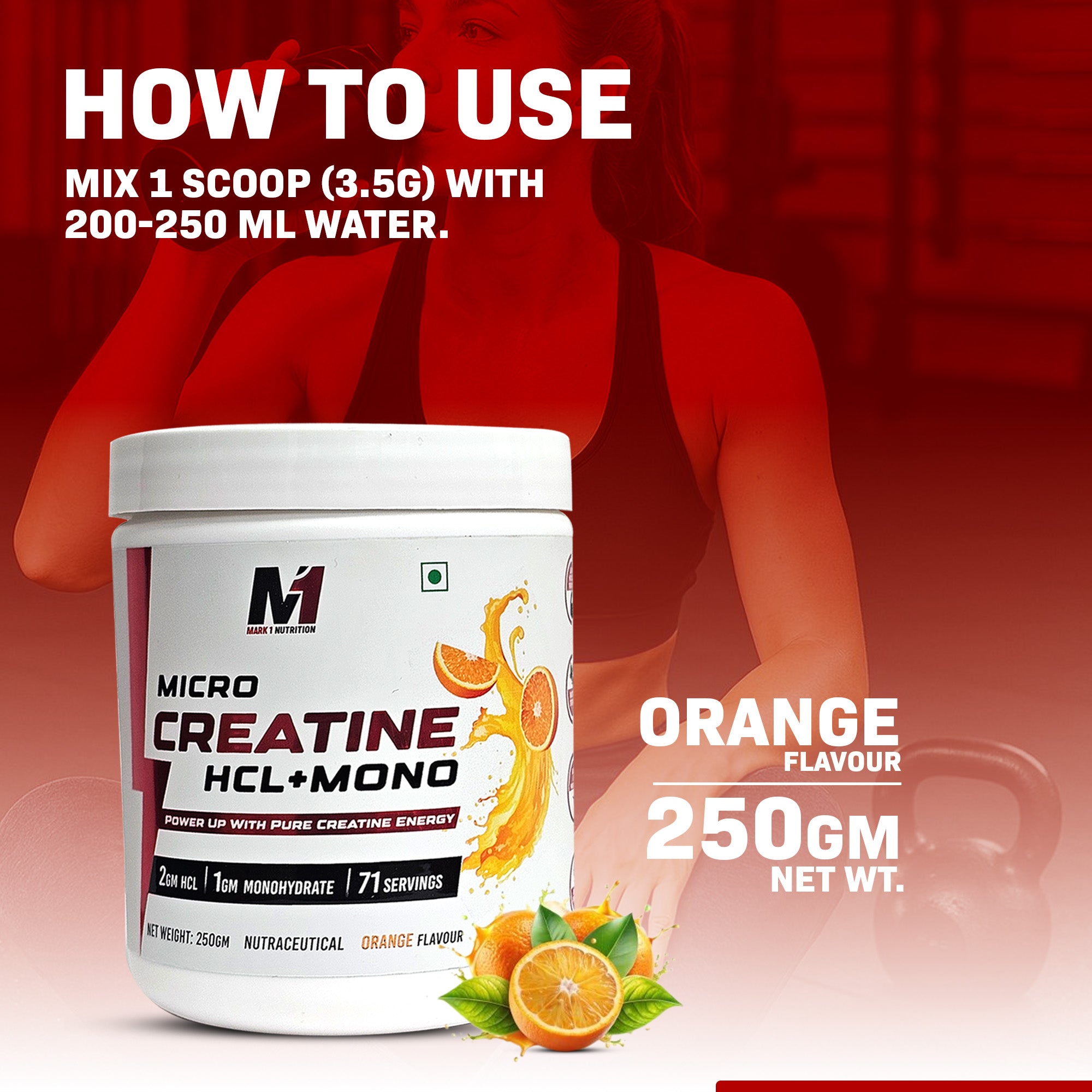 Mark1 Nutrition Micro Creatine HCL + Mono 250g Orange Flavour