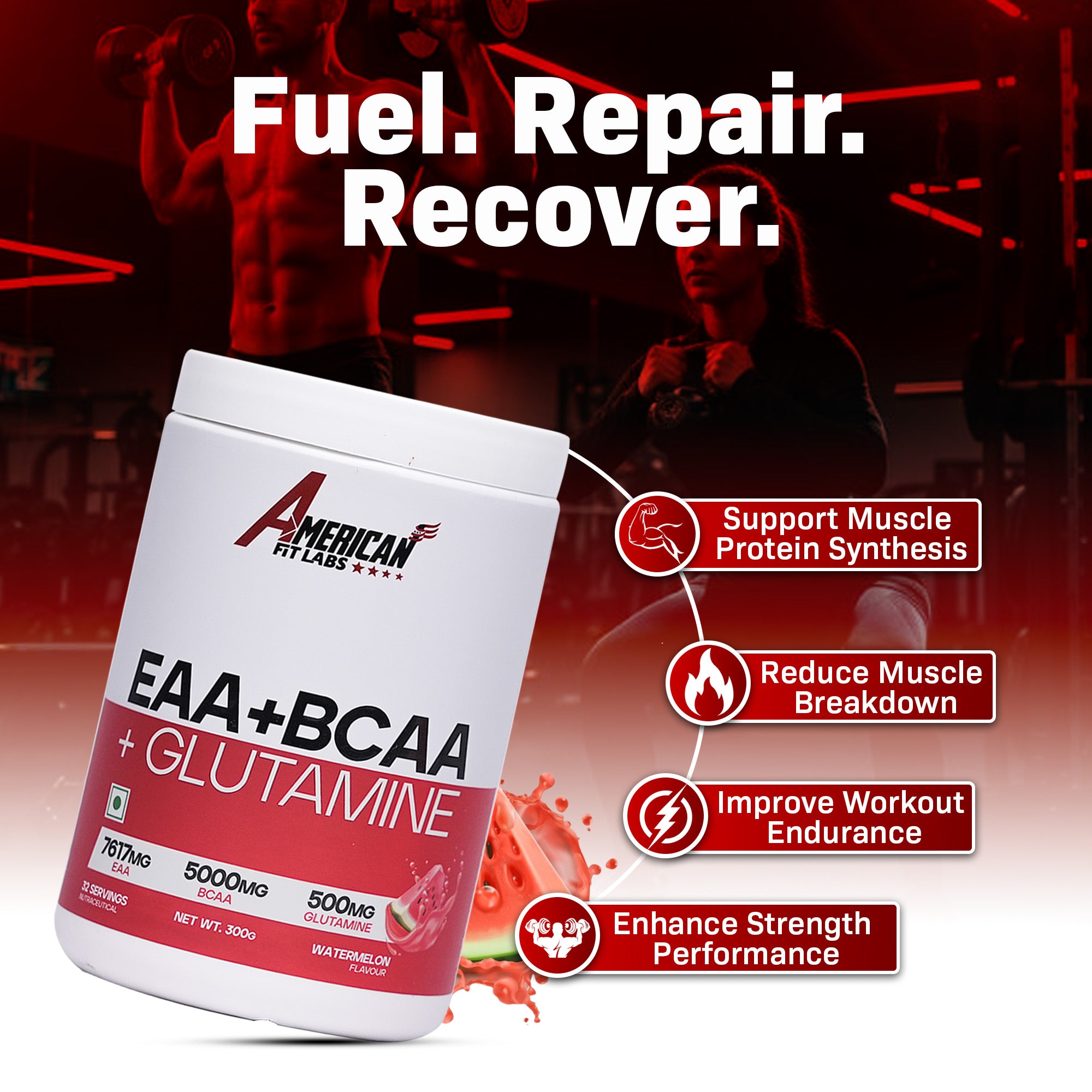 American Fit Labs EAA + BCAA + Glutamine (32 Servings, 300g) | Watermelon