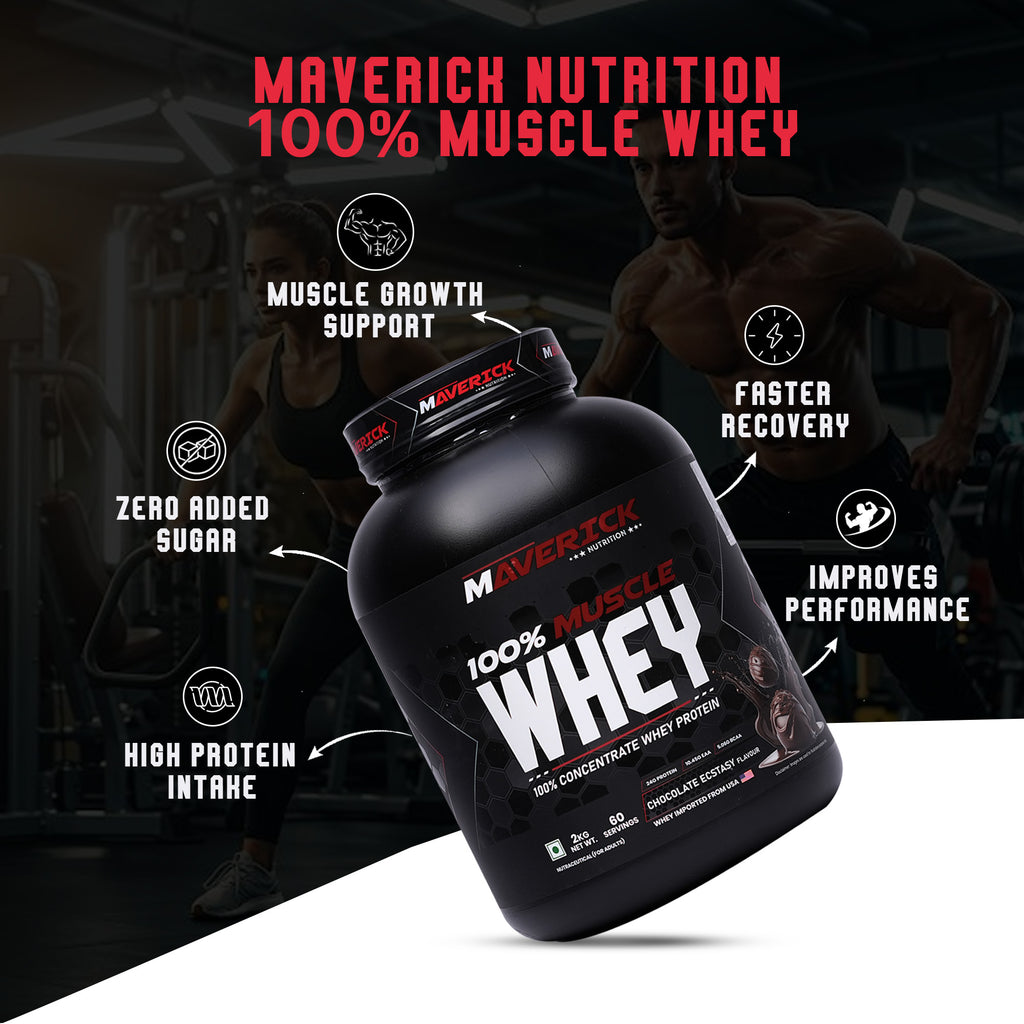 Maverick Nutrition 100% Muscle Whey Protein (60 Servings, 2kg) | Chocolate Ecstasy Flavour