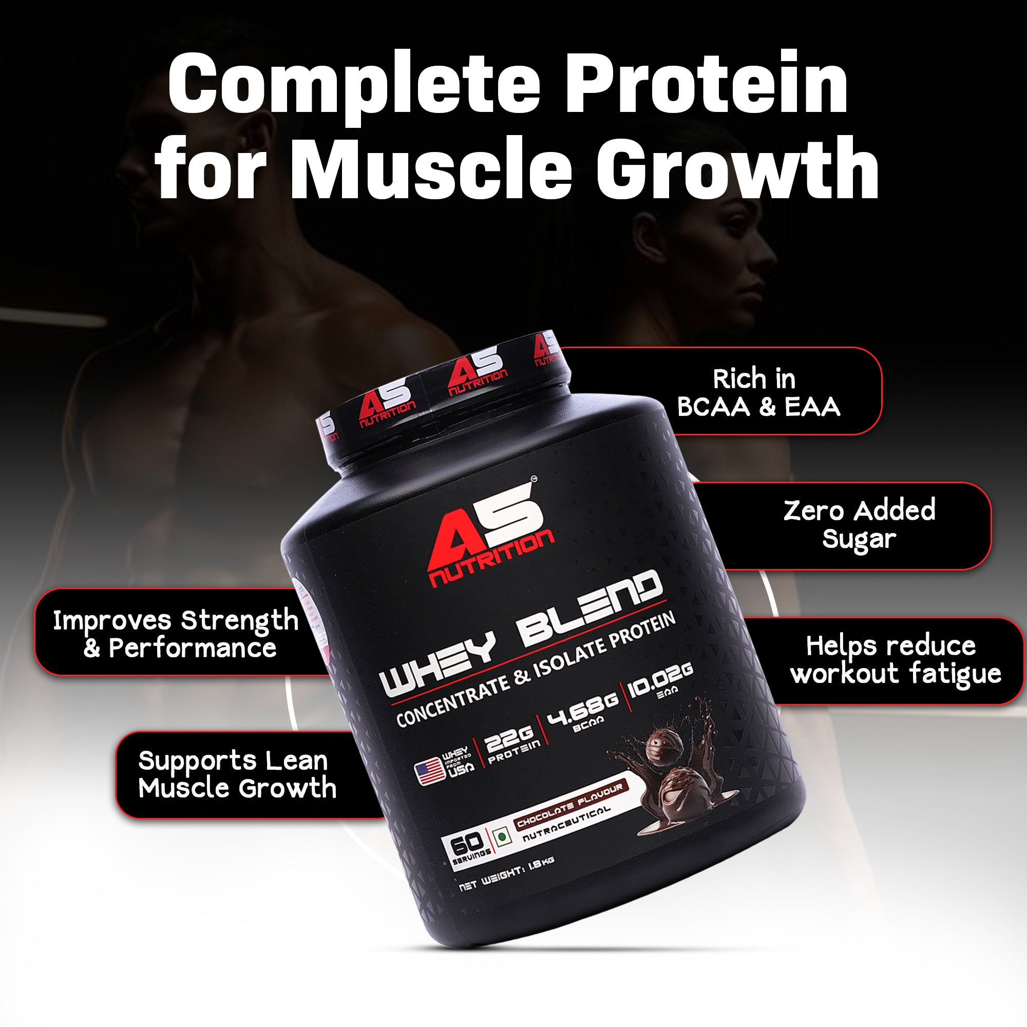 A5 Nutrition Whey Blend Protein (1.8 kg, 60 Servings) | Chocolate Flavour | Whey Concentrate & Isolate