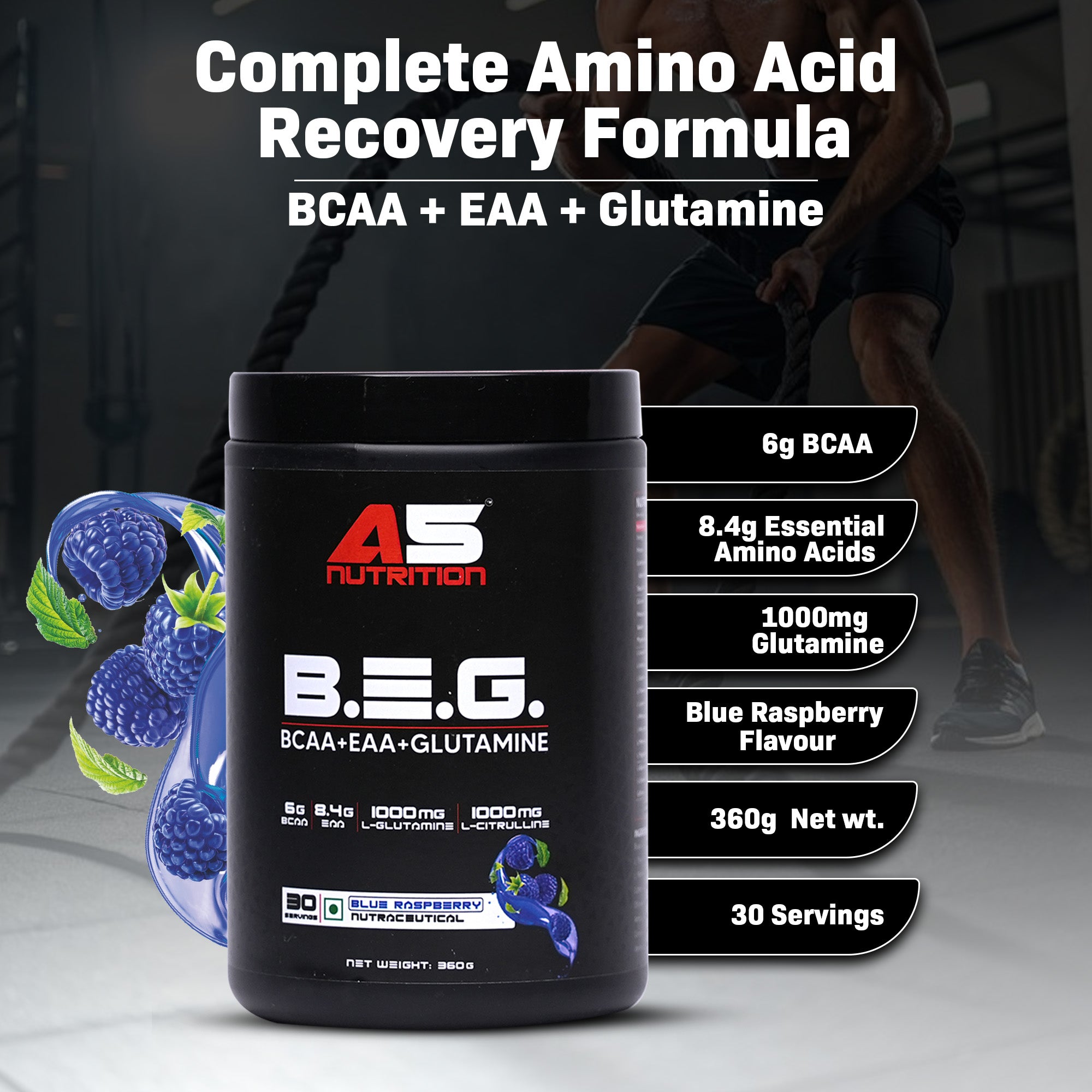 A5 Nutrition B.E.G. (BCAA + EAA + Glutamine) (30 Servings, 360g) | Blue Raspberry