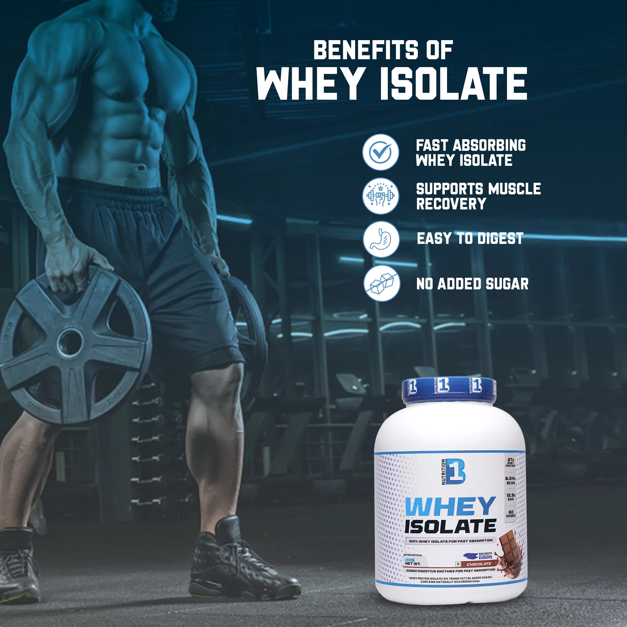 B1 Whey Isolate (2kg, 60 Servings) | 100% Whey Isolate for Lean Muscle