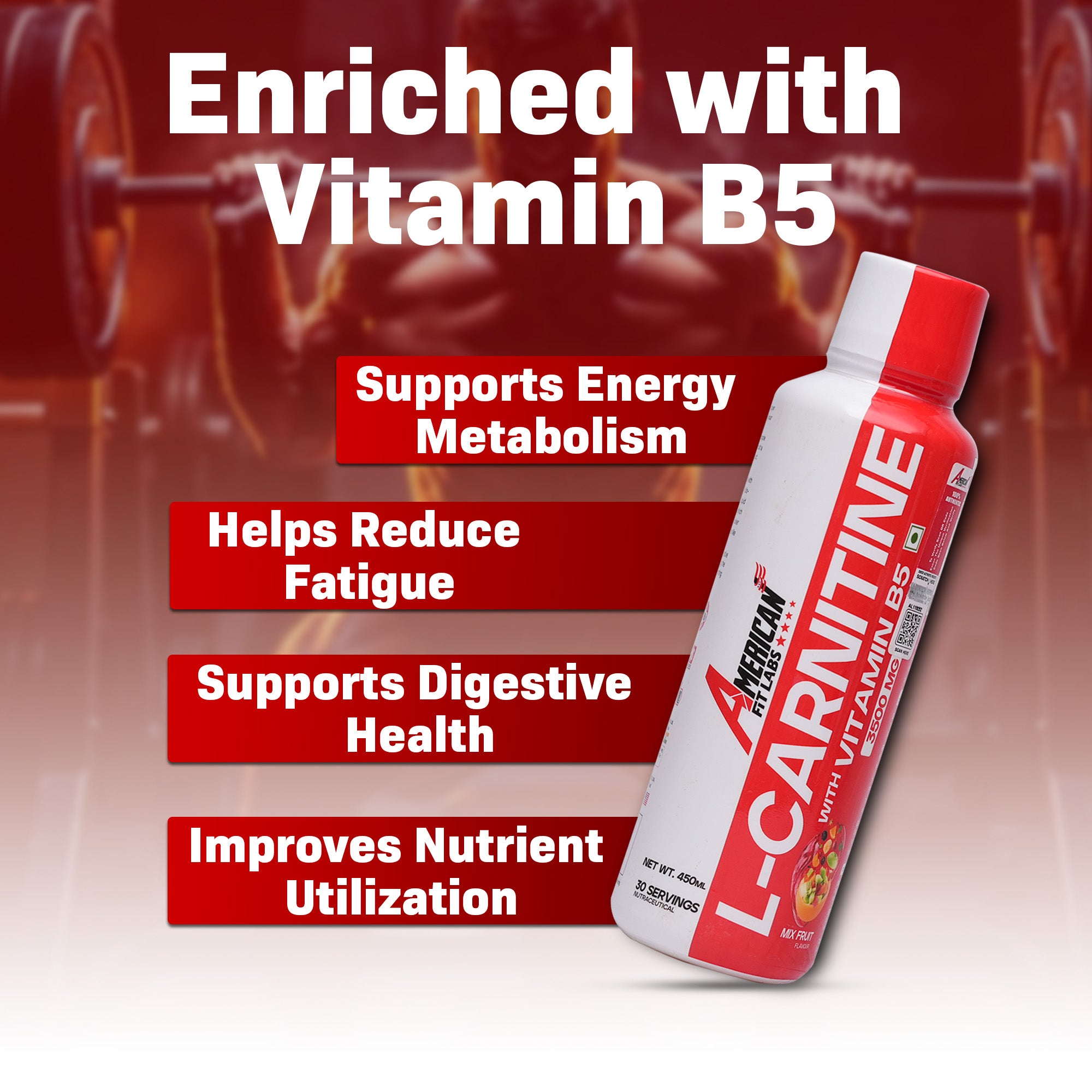 American Fit Labs L-Carnitine Liquid (30 Servings, 450ml) | Mix Fruit / Orange